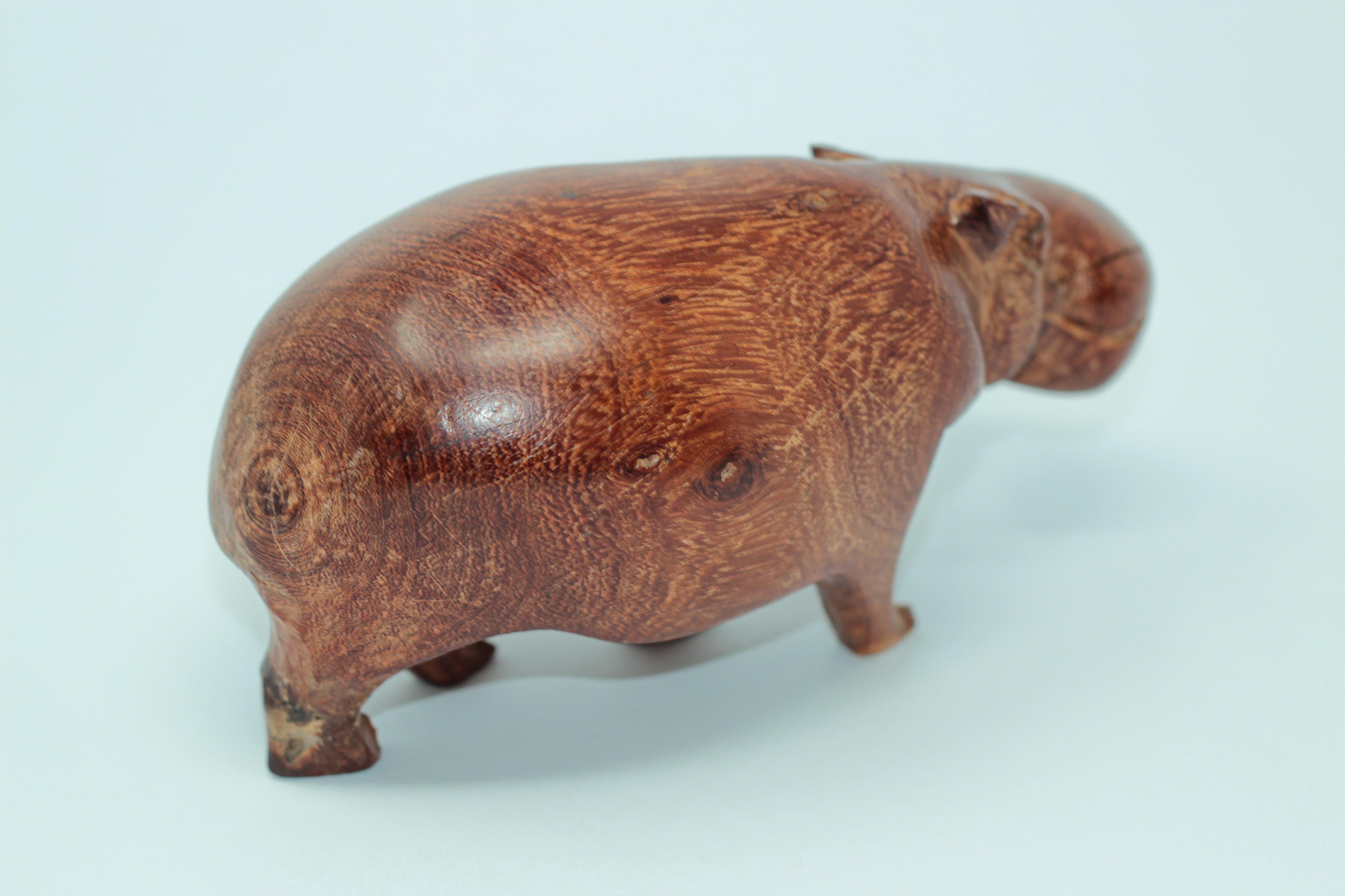 Hand-Carved Hand Carved African Hippopotamus Wooden Sculpture