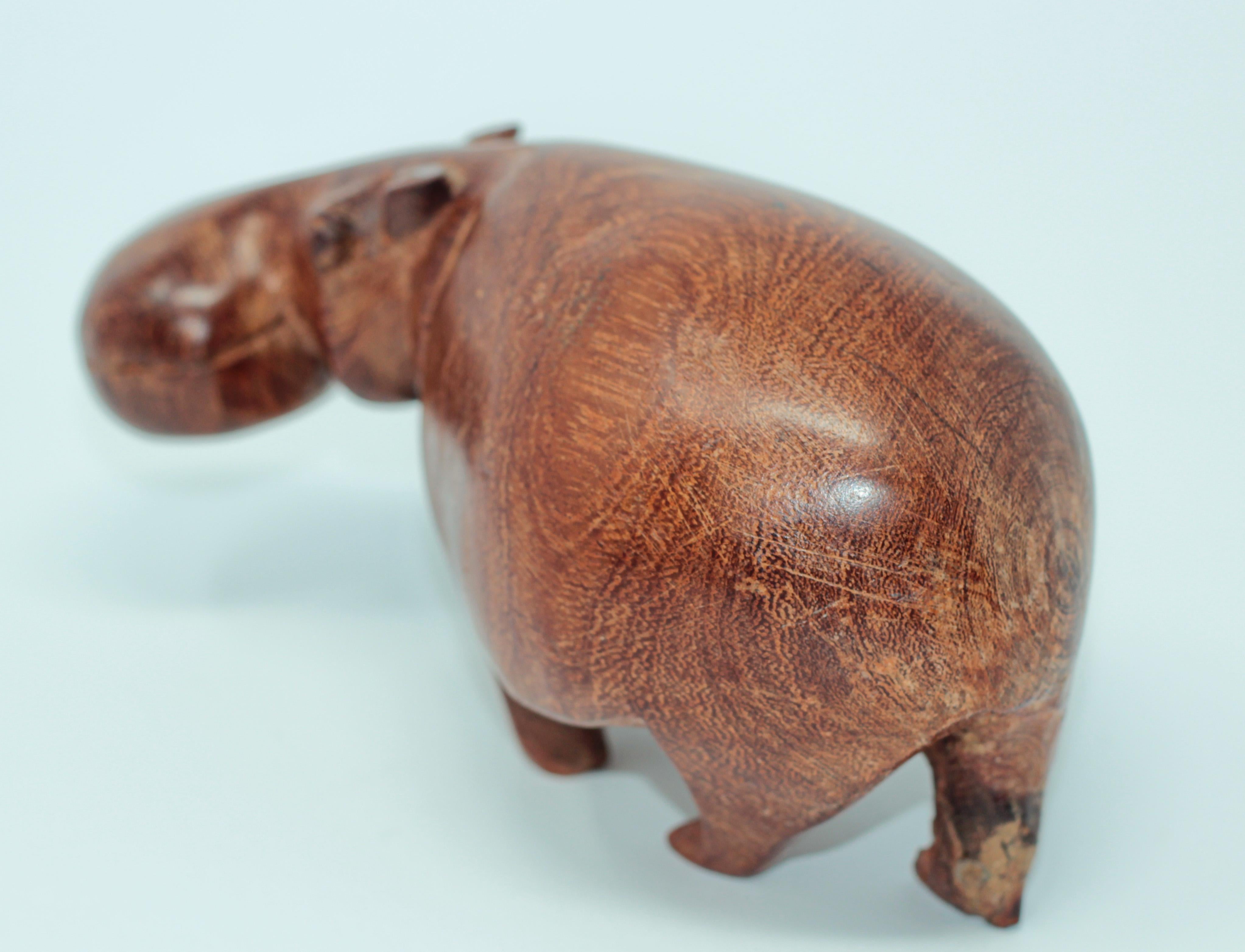 20th Century Hand Carved African Hippopotamus Wooden Sculpture