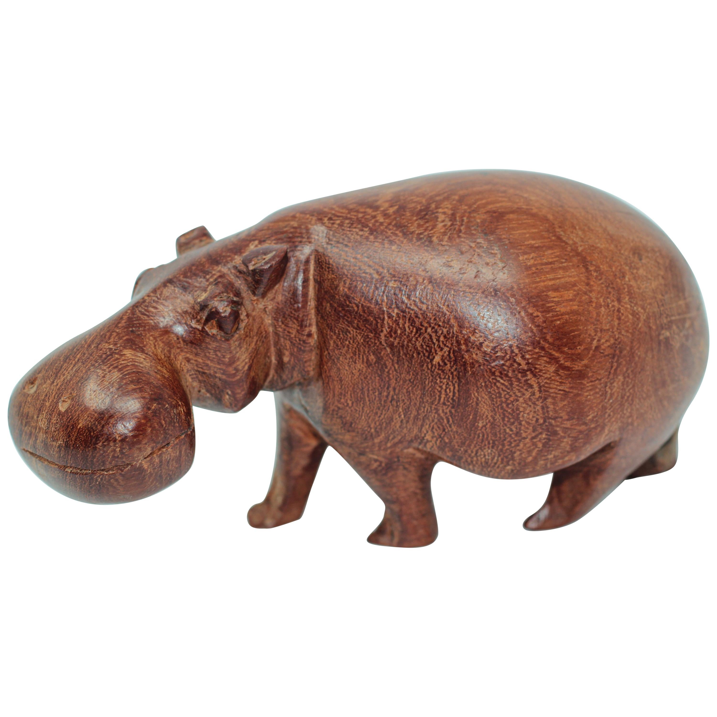 Hand Carved African Hippopotamus Wooden Sculpture
