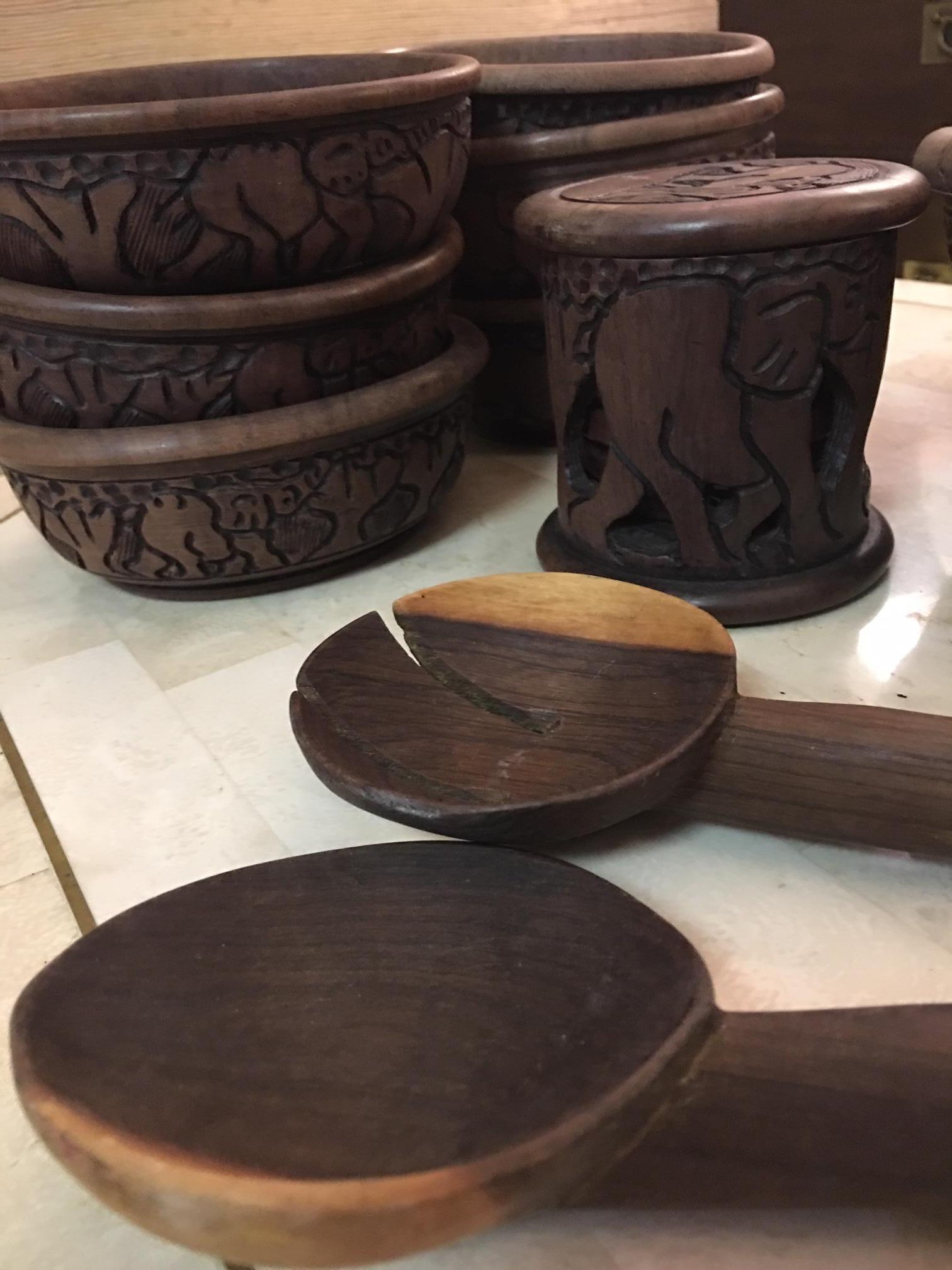 20th Century Hand Carved African Serving Set For Sale