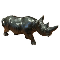 Hand-Carved African White Rhino / Rhinoceros Marble Sculpture - Signed
