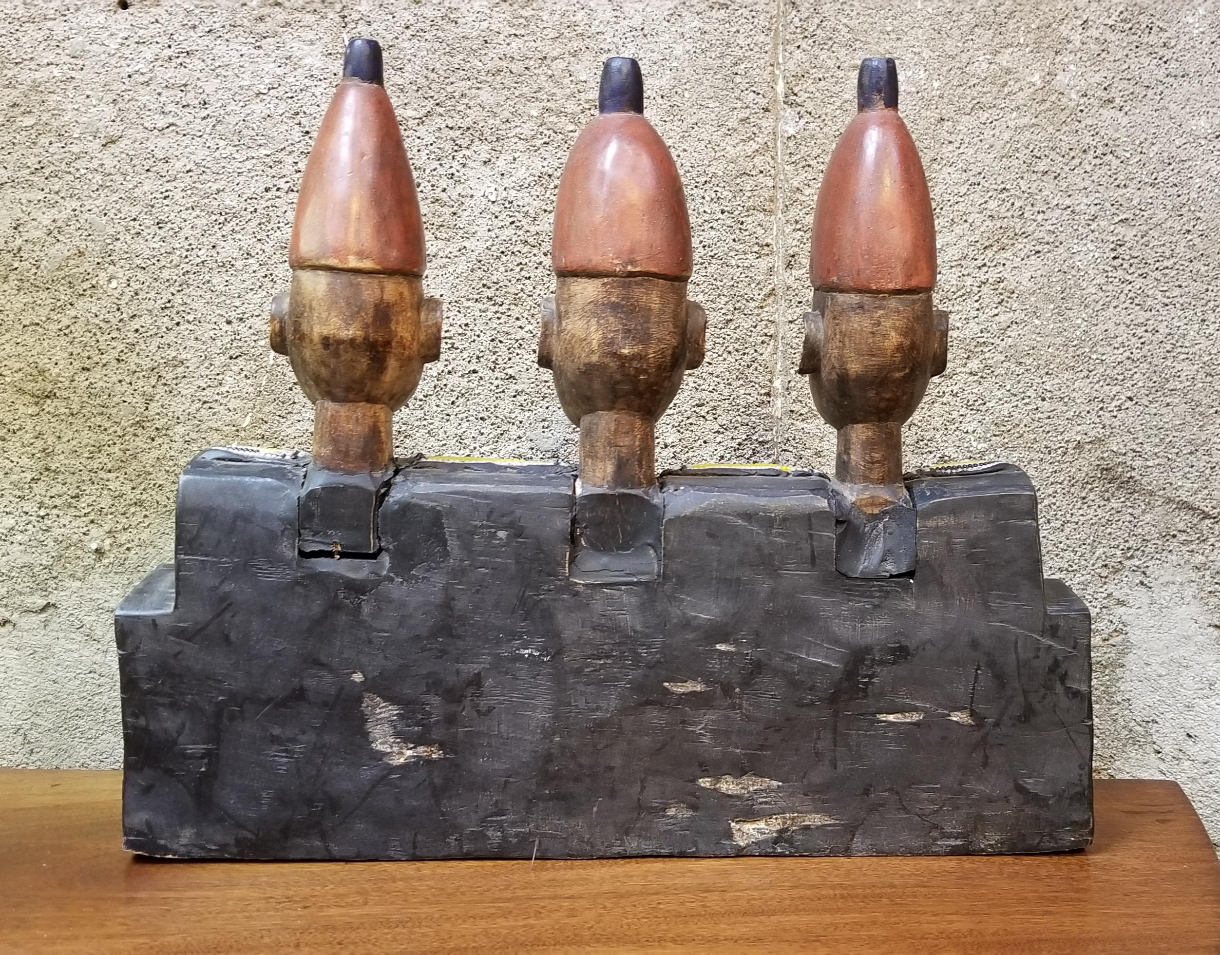Nigerian Hand Carved African Wood and Beaded Sculpture For Sale