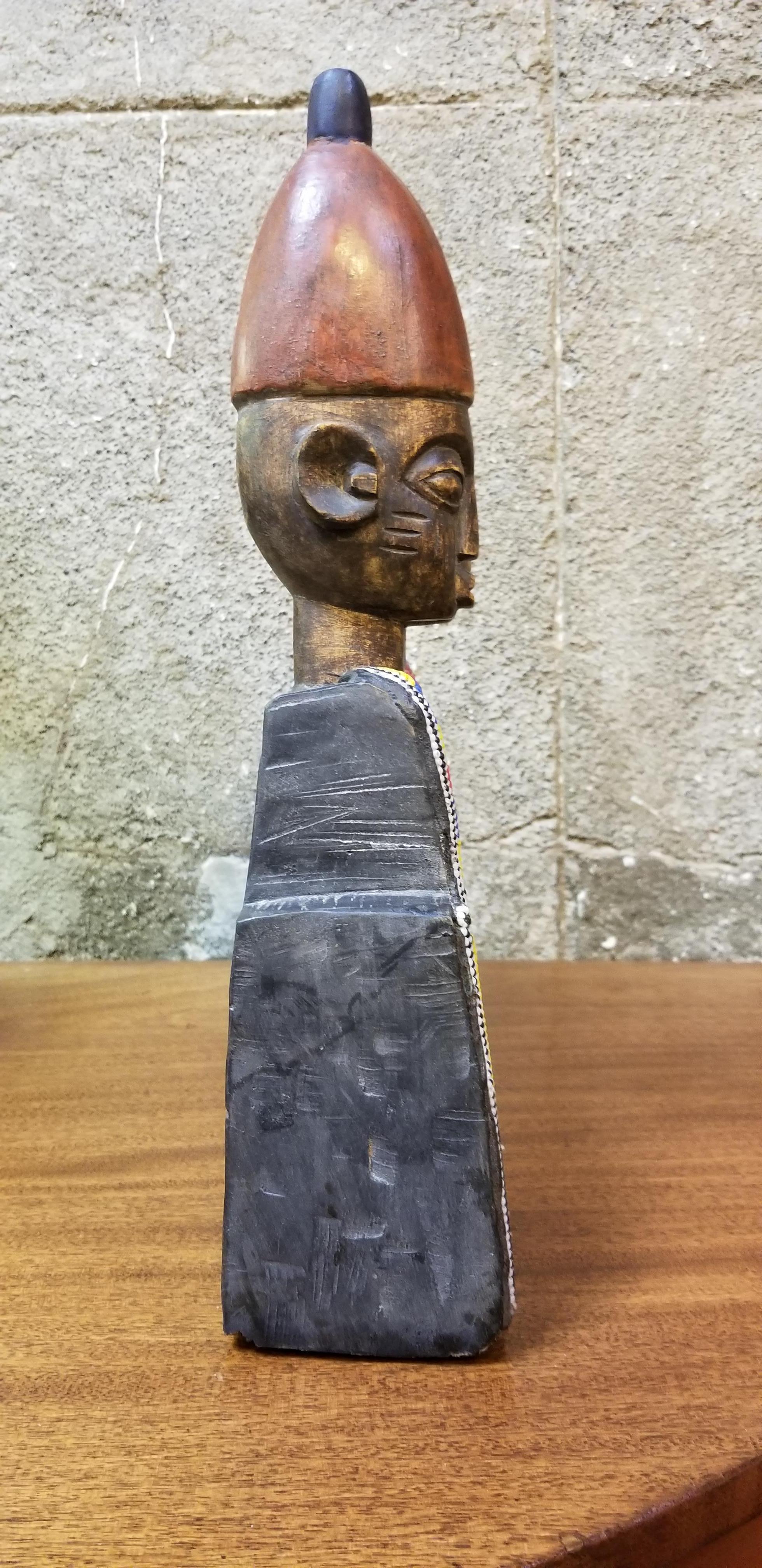 Hand Carved African Wood and Beaded Sculpture In Good Condition For Sale In Fulton, CA
