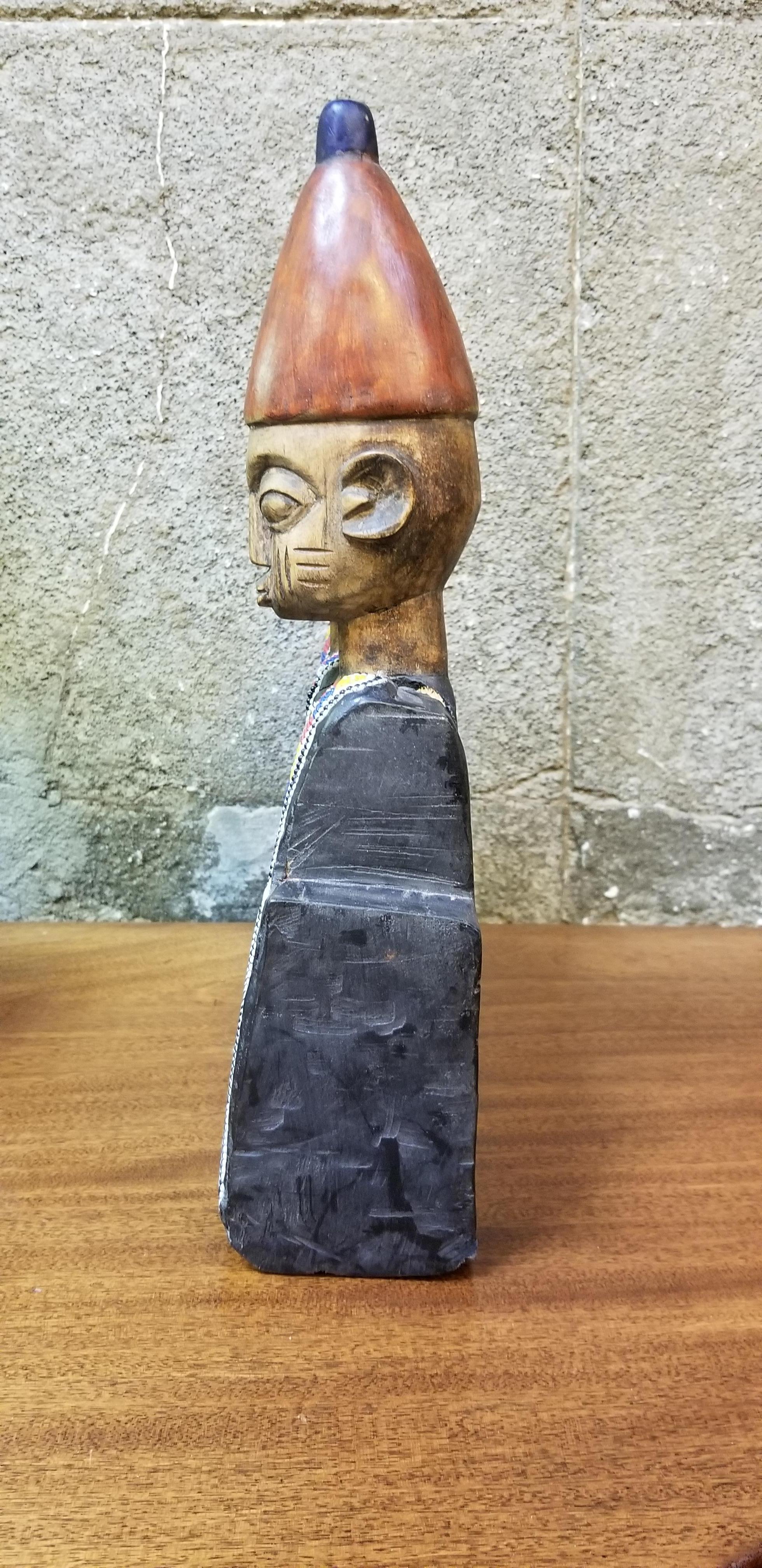 20th Century Hand Carved African Wood and Beaded Sculpture For Sale
