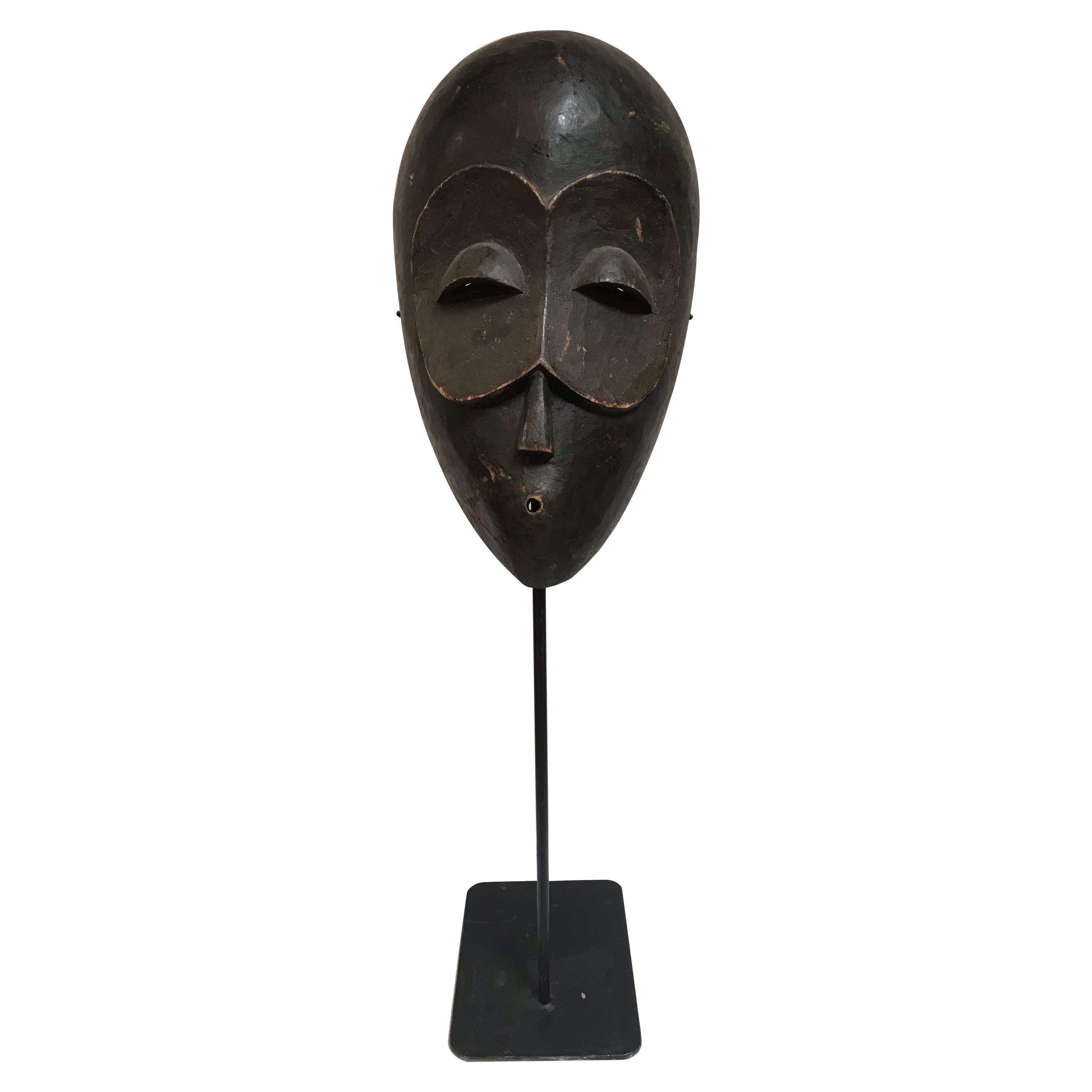 Vintage Wood Mask With Horns African Wooden Table Mask On A Metal Pedestal