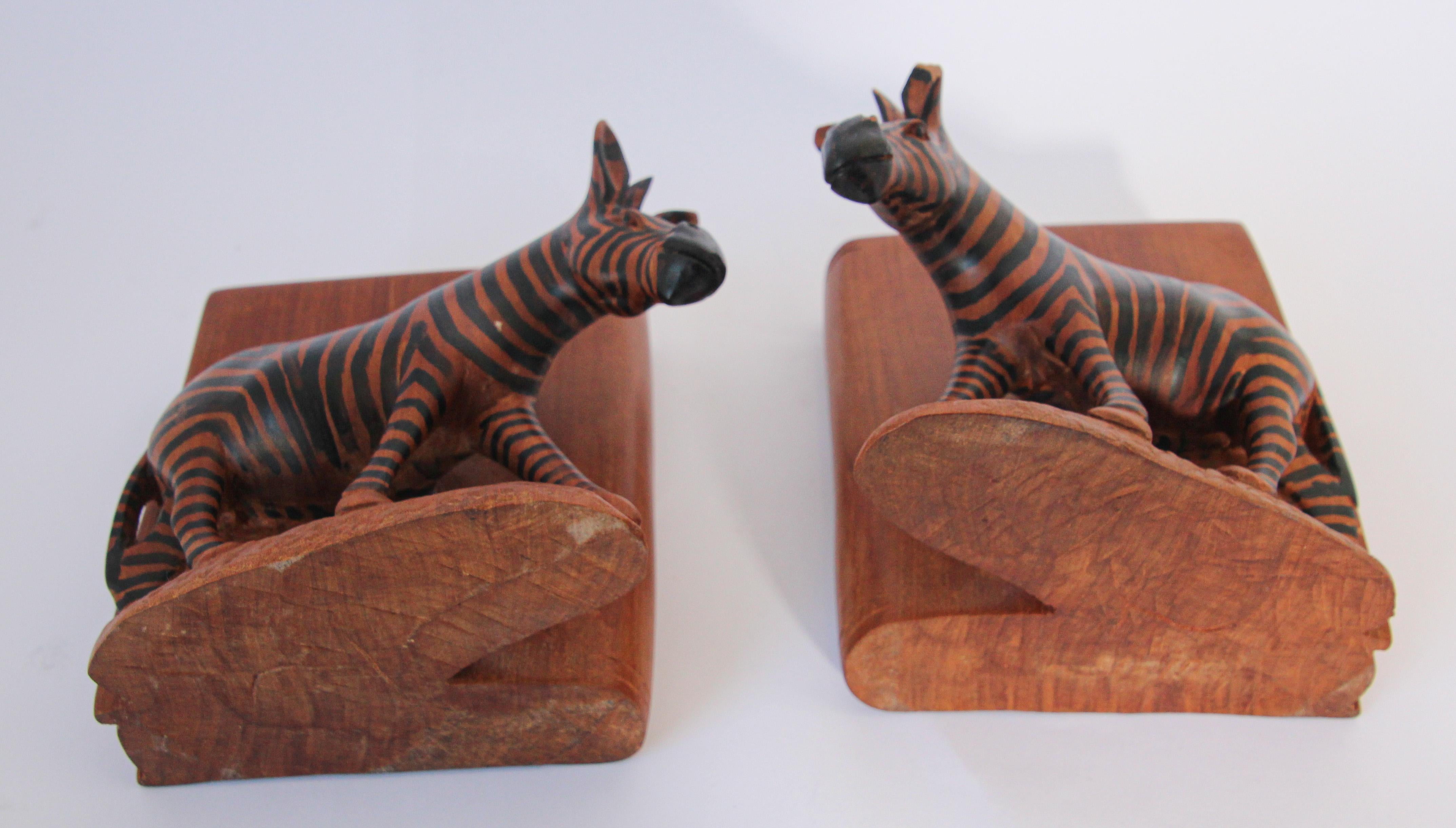 Hand Carved African Zebra Bookends For Sale 2