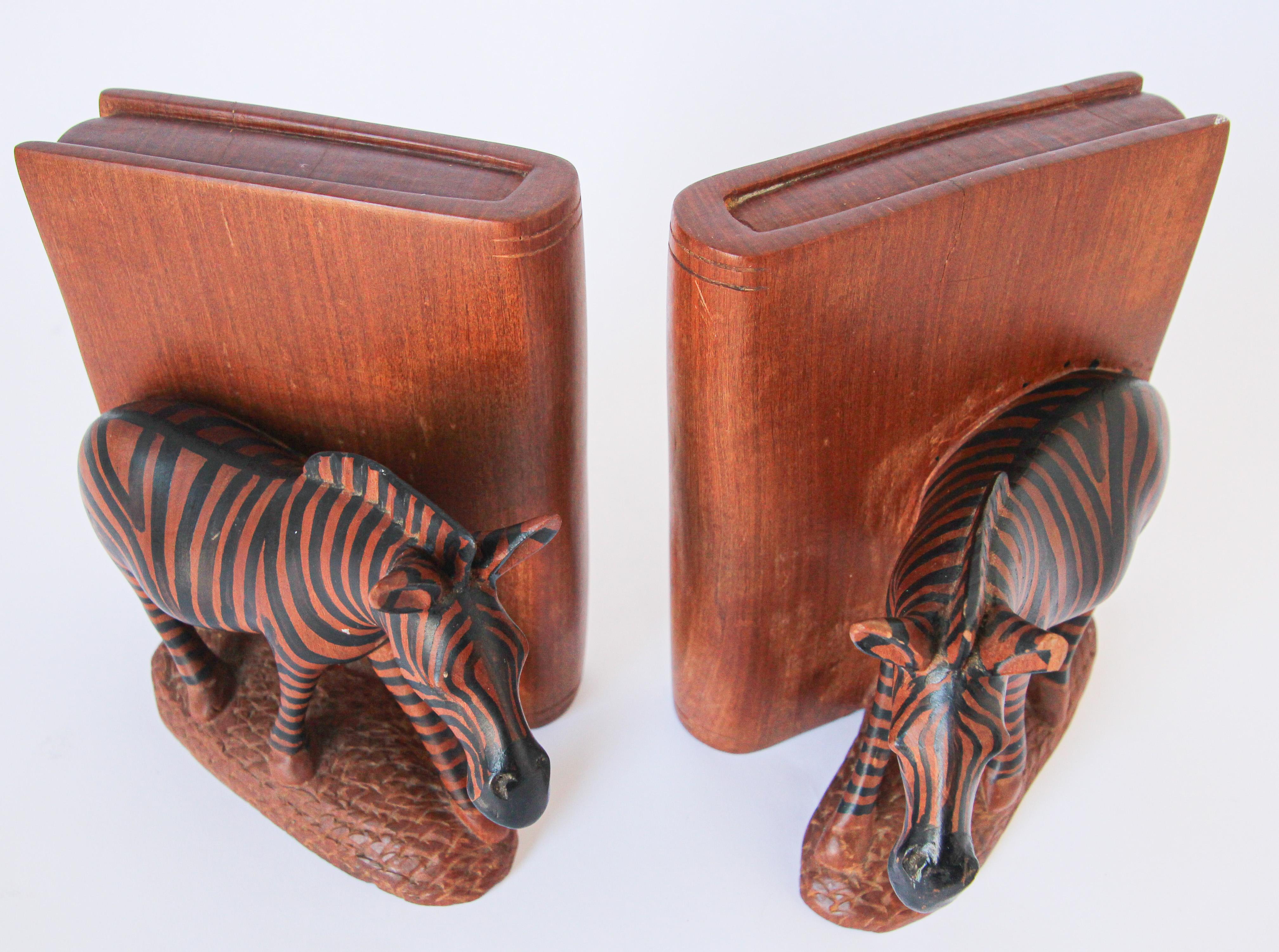 Hand Carved African Zebra Bookends For Sale 3
