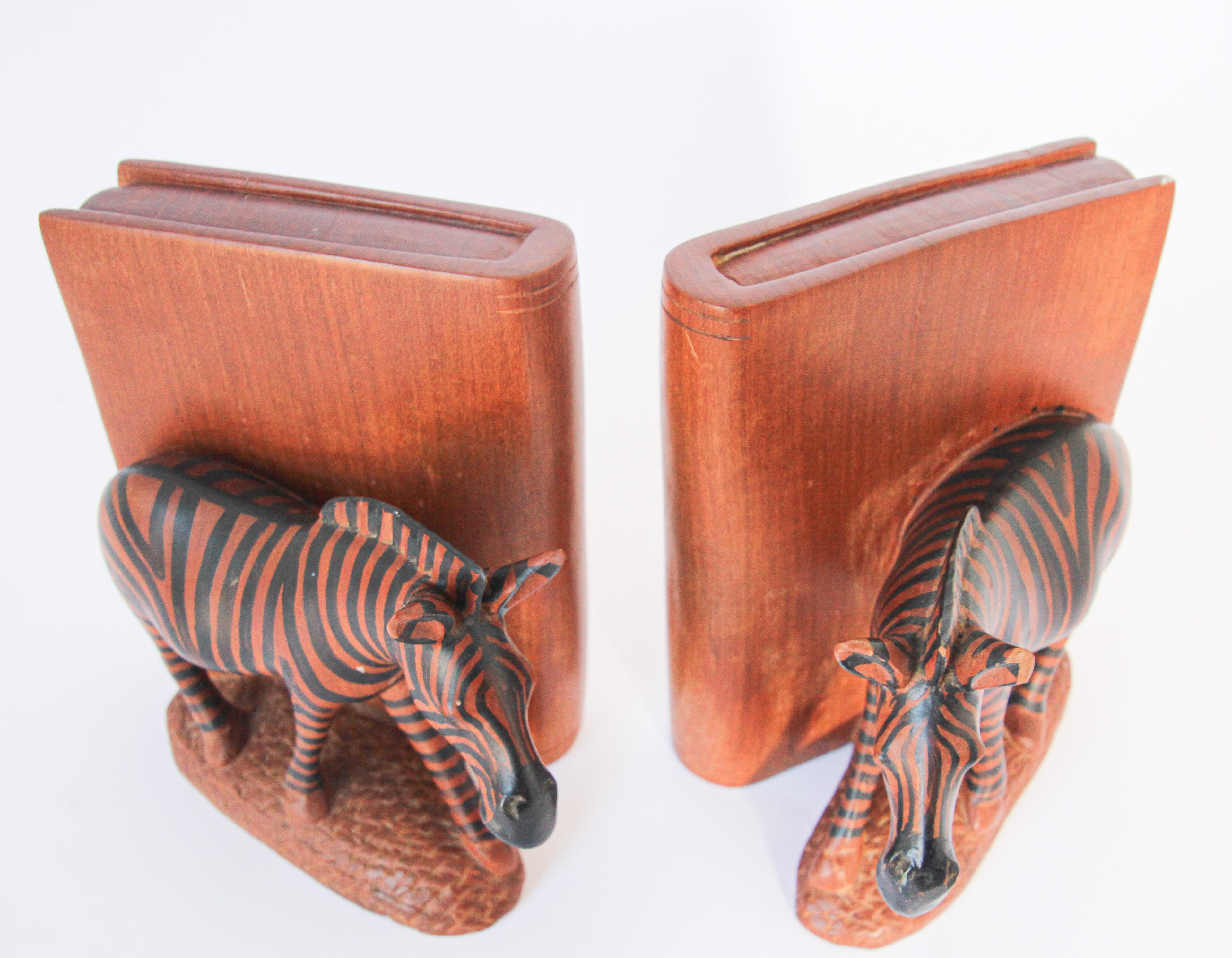 Hand Carved African Zebra Bookends For Sale 4
