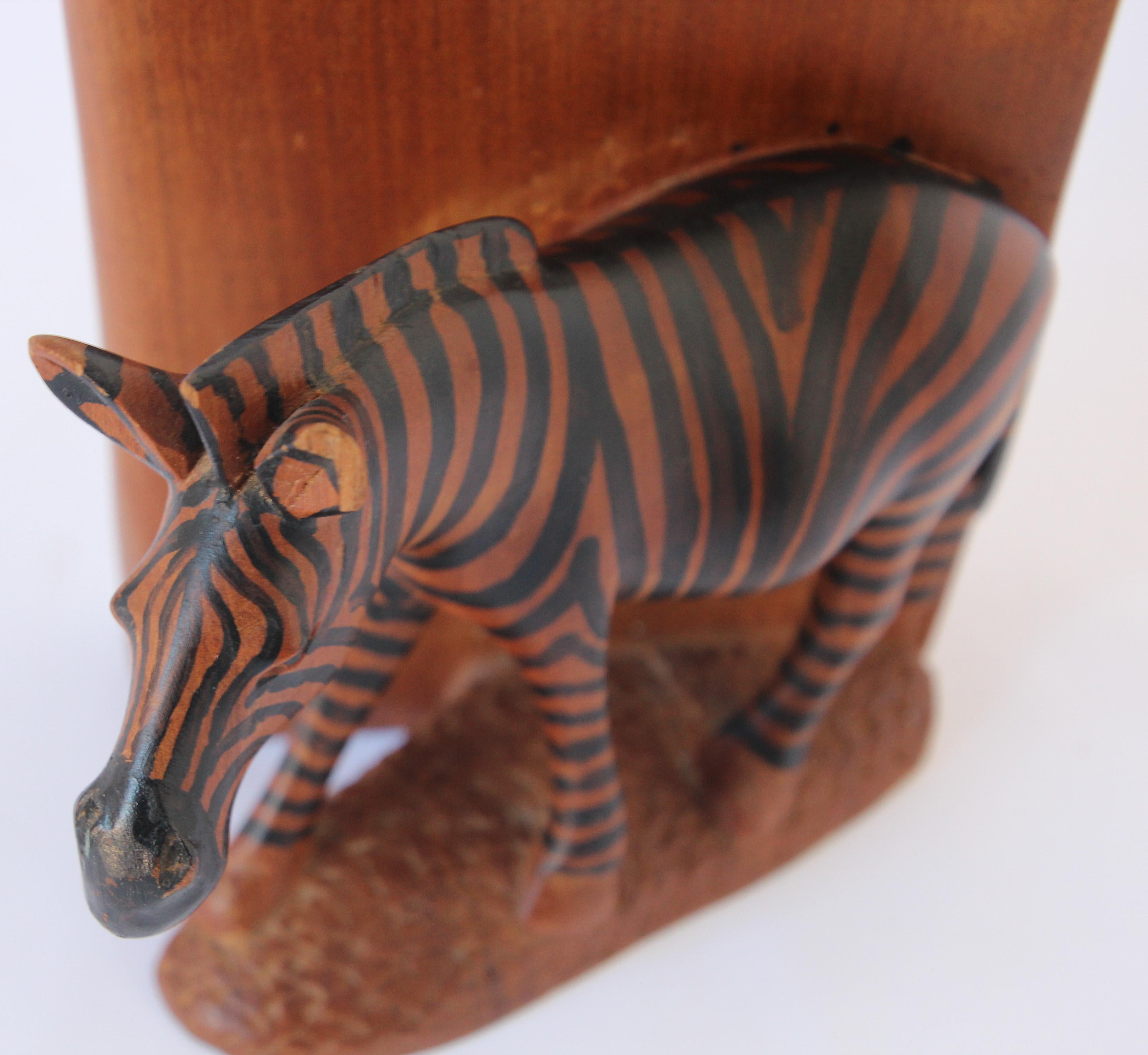 Hand Carved African Zebra Bookends For Sale 5