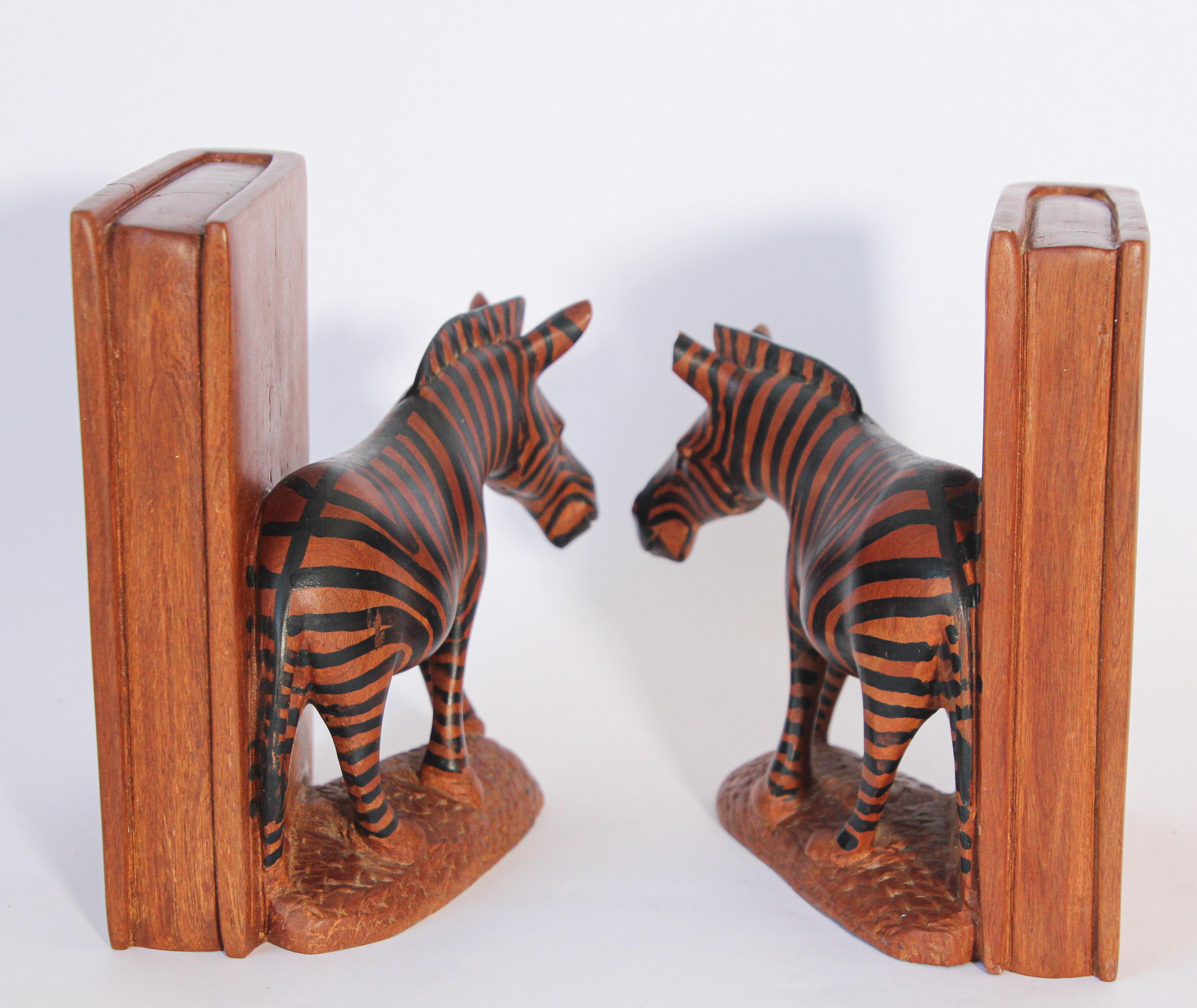 Hand-Carved Hand Carved African Zebra Bookends For Sale