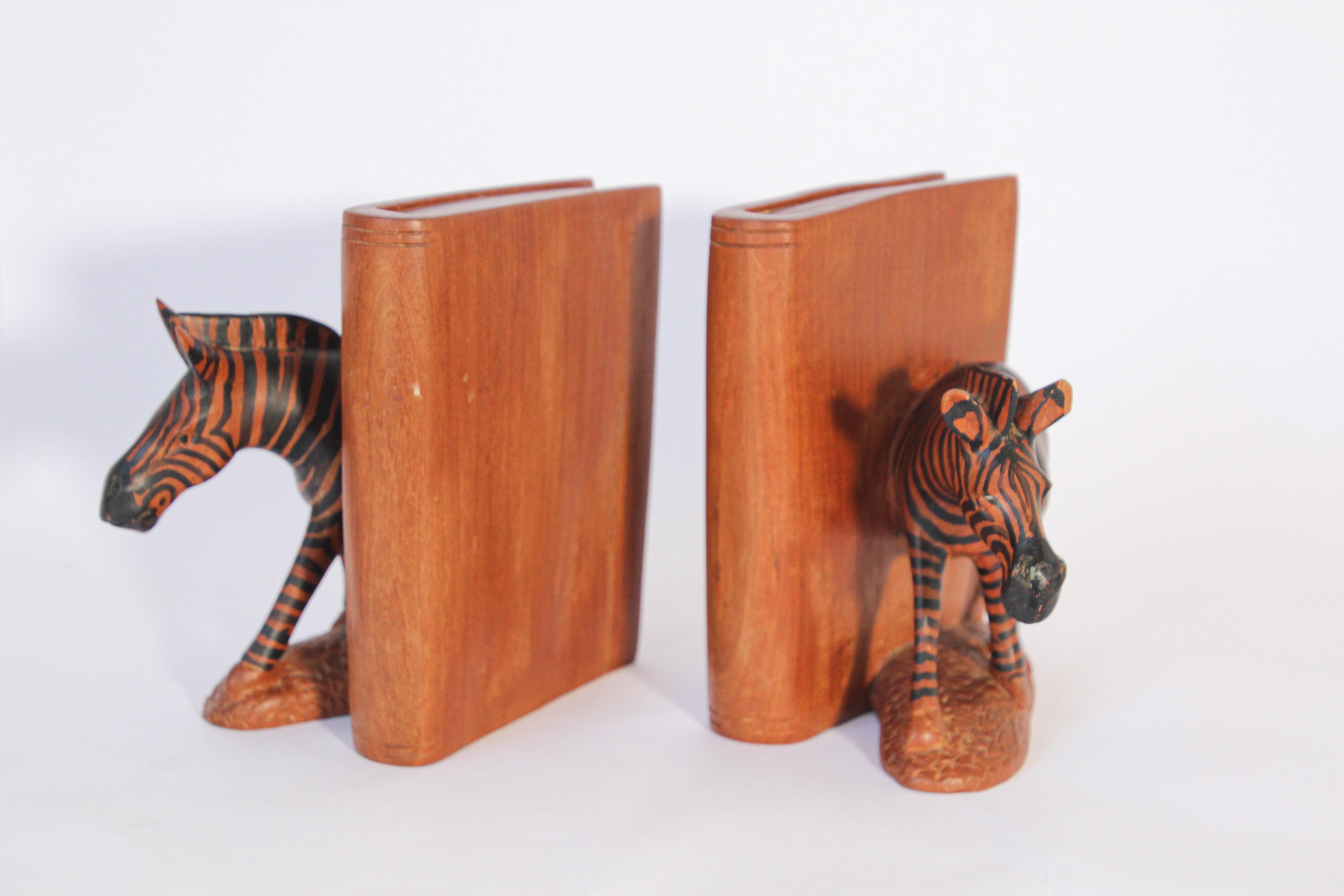 20th Century Hand Carved African Zebra Bookends For Sale
