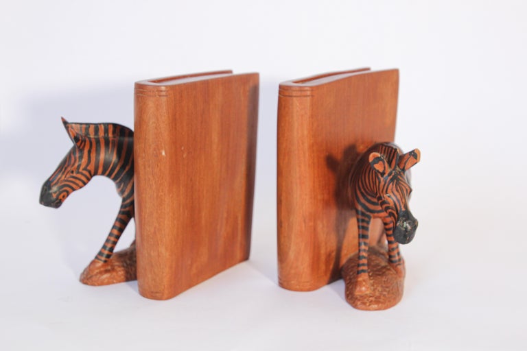 Hand Carved African Zebra Bookends For Sale at 1stDibs african bookends