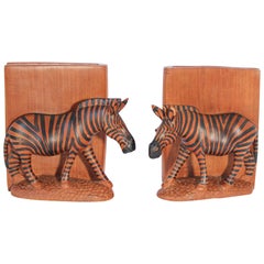 Vintage Hand Carved African Zebra Bookends