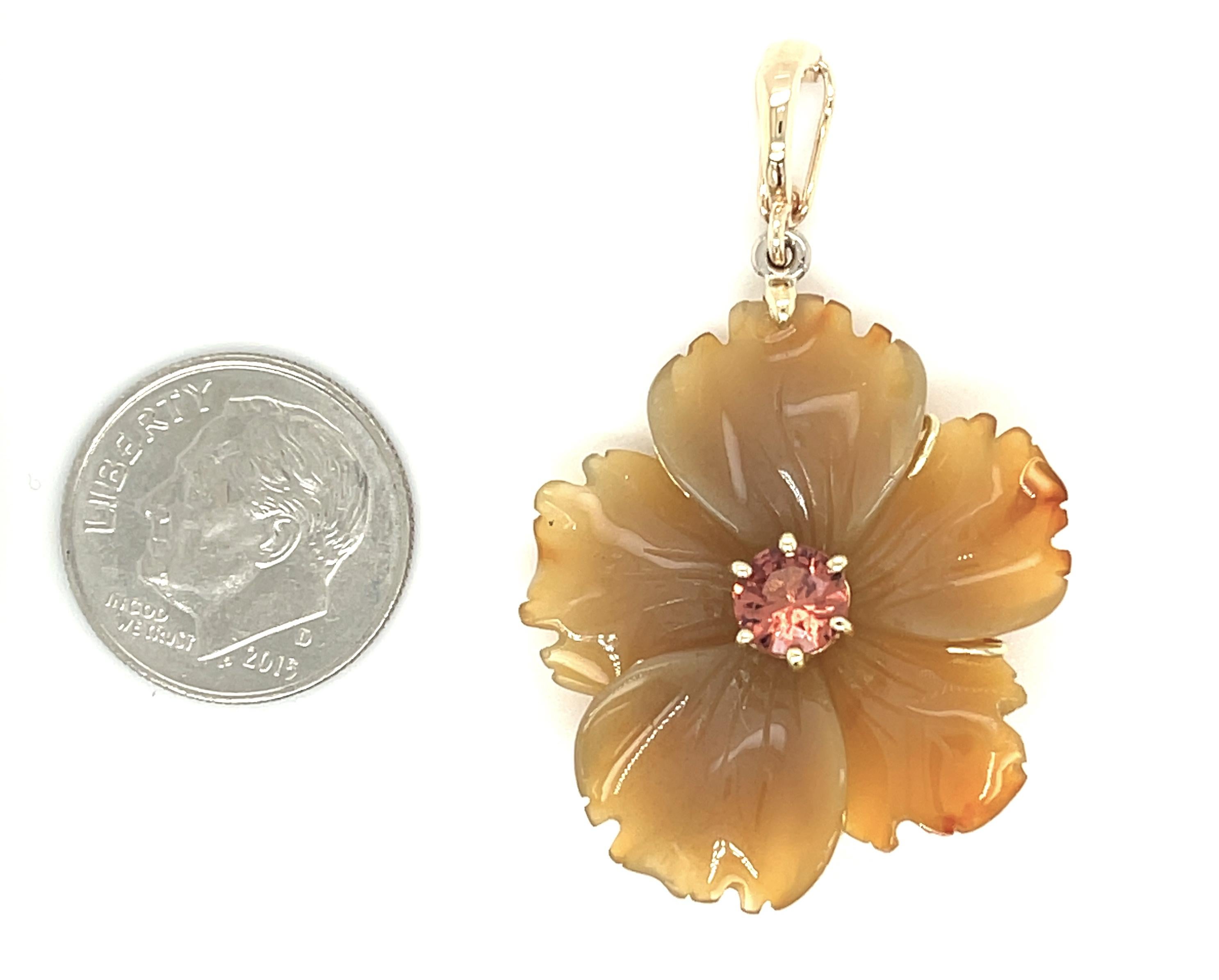 Artisan Hand Carved Agate Flower Enhancer and Coffee Colored Freshwater Pearl Necklace  For Sale