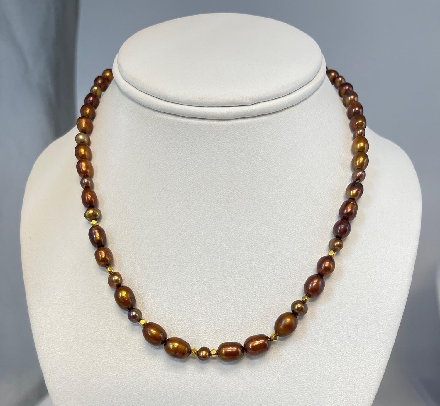 Women's Hand Carved Agate Flower Enhancer and Coffee Colored Freshwater Pearl Necklace  For Sale