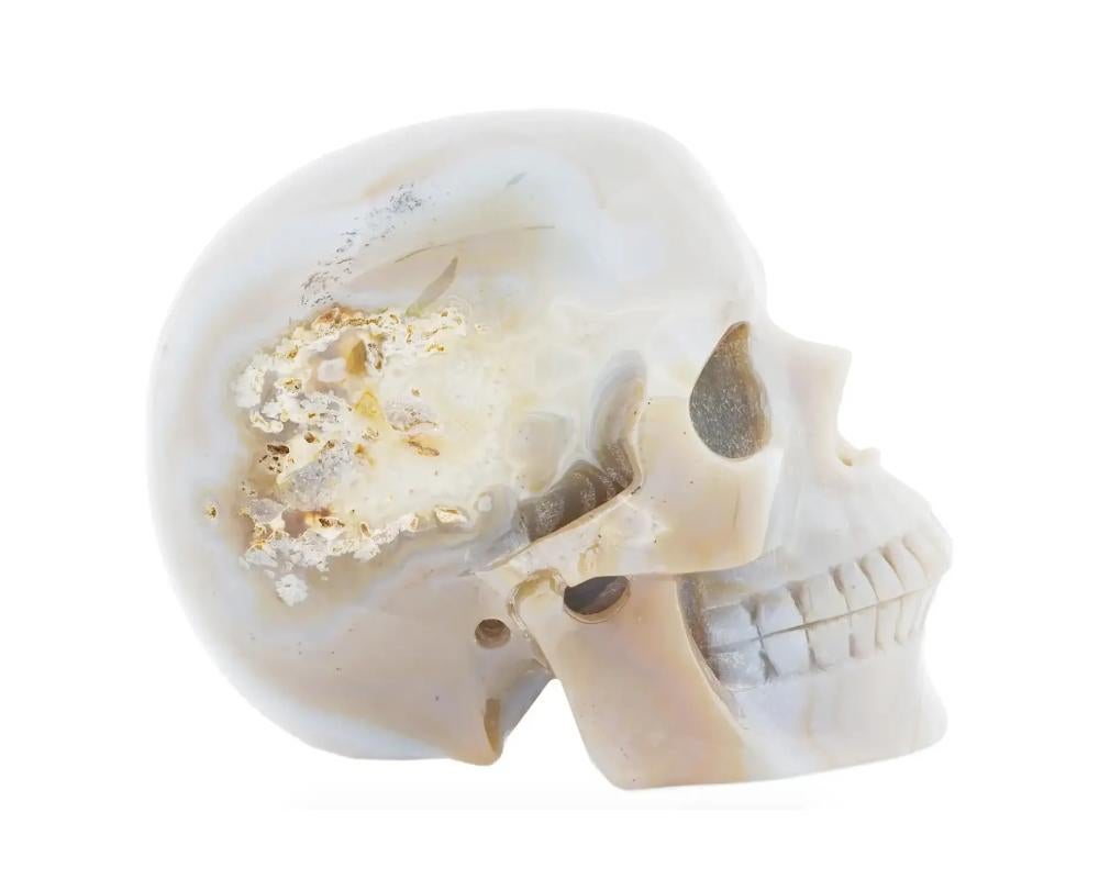Unknown Hand Carved Agate Human Skull Figurine For Sale