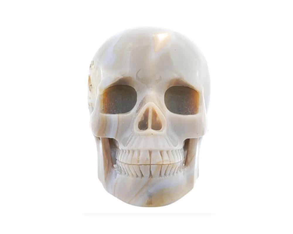 Hand-Carved Hand Carved Agate Human Skull Figurine For Sale