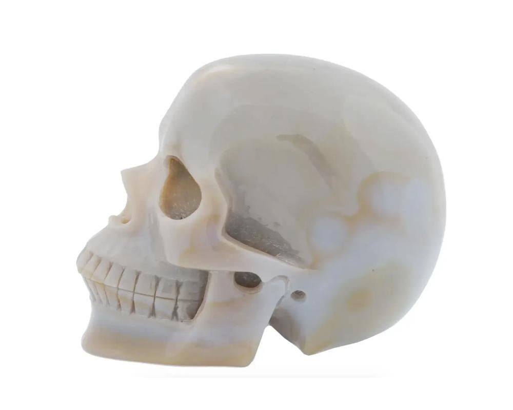Hand Carved Agate Human Skull Figurine In Good Condition For Sale In New York, NY
