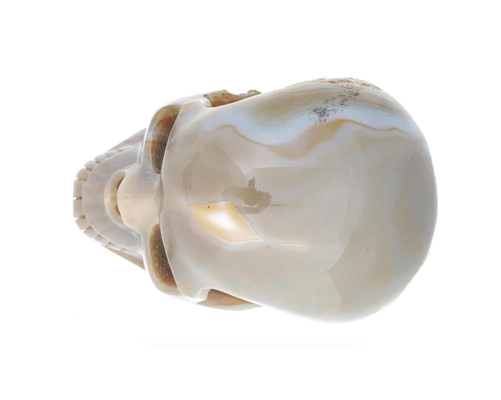 Hand Carved Agate Human Skull Figurine For Sale 1