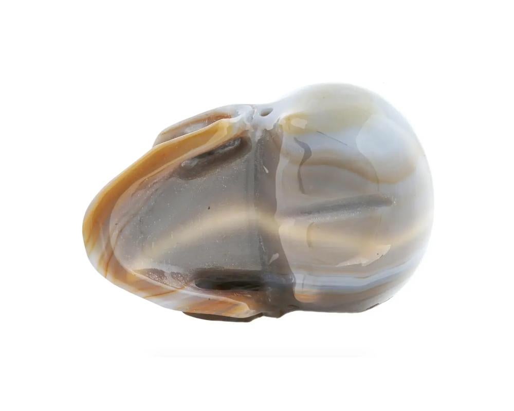 Hand Carved Agate Human Skull Figurine For Sale 2