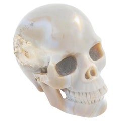 Vintage Hand Carved Agate Human Skull Figurine
