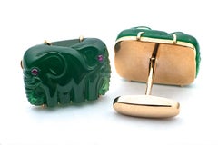 Hand Carved Agate Ruby Gold Elephant Cufflinks