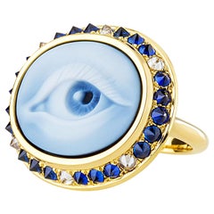 AnaKatarina Customizable Agate, Sapphire, Diamond, Gold 'Lover's Eye' Cameo Ring