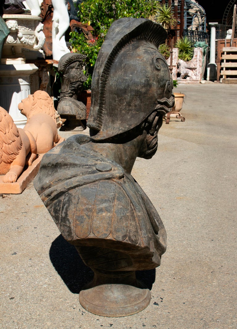 Hand Carved Aged Marble Bust of Roman General with Helmet and Toga at ...
