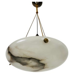 Hand Carved Alabaster and Brass Ceiling Lamp, 1930s, Germany