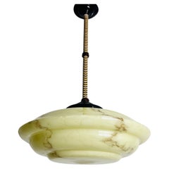 Hand Carved Alabaster and Brass Ceiling Lamp, 1930s, Germany