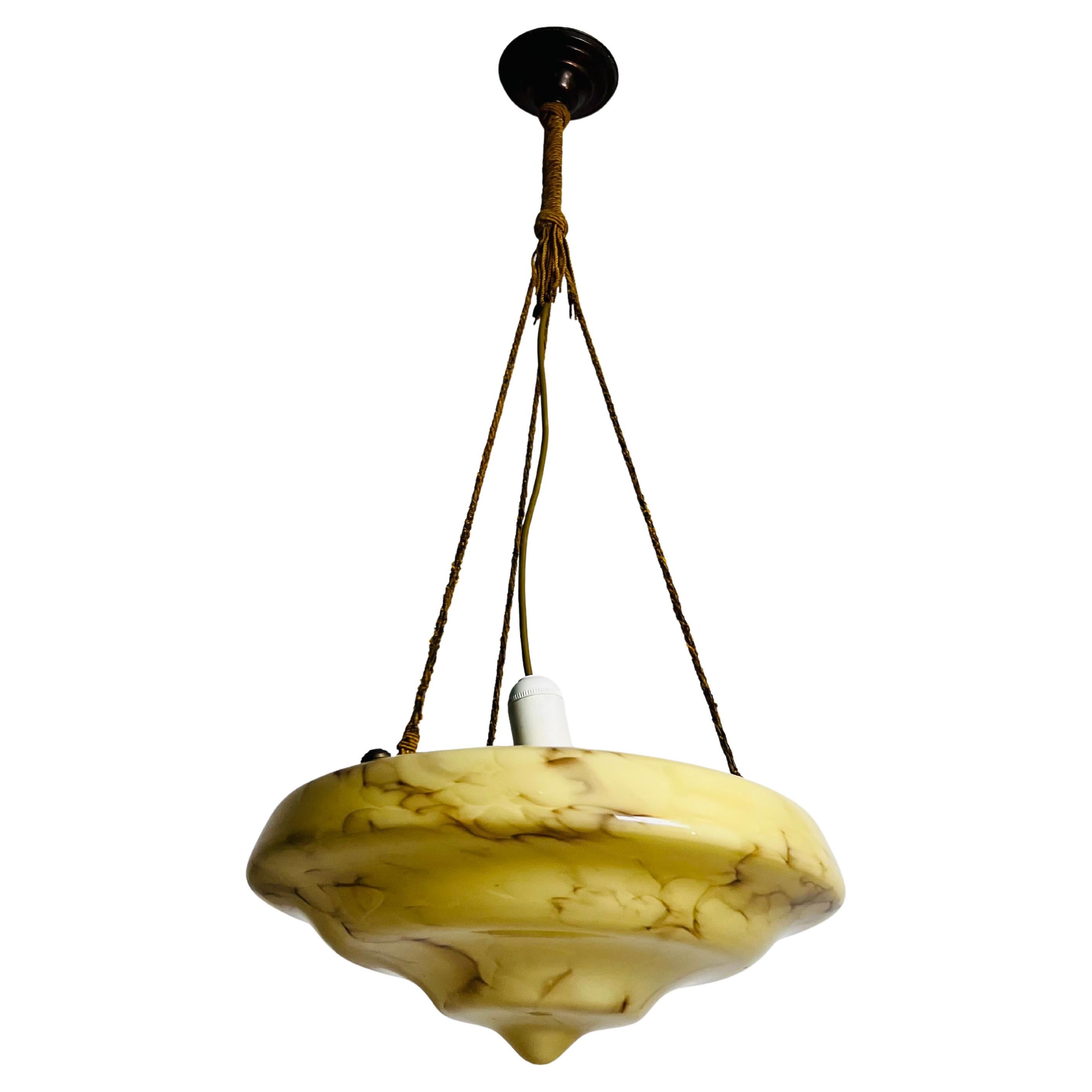 Hand Carved Glass and Brass Ceiling Lamp, 1930s, Germany