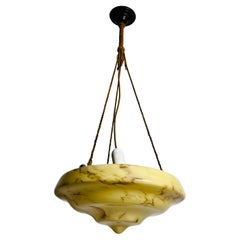 Hand Carved Glass and Brass Ceiling Lamp, 1930s, Germany