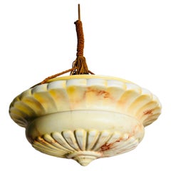 Hand Carved Alabaster and Brass Ceiling Lamp, 1930s, Germany