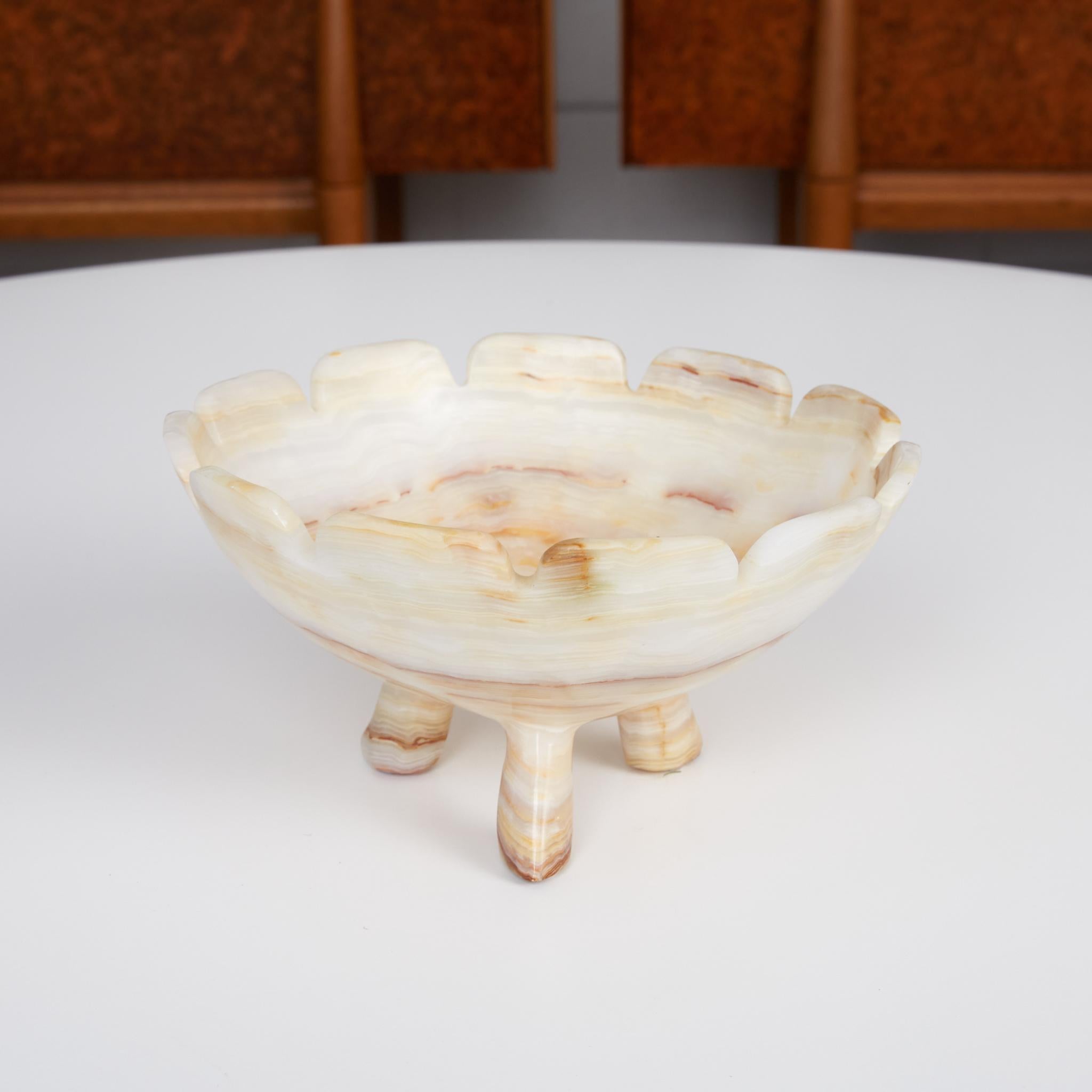 Unknown Hand Carved Alabaster Bowl with Tripod Legs