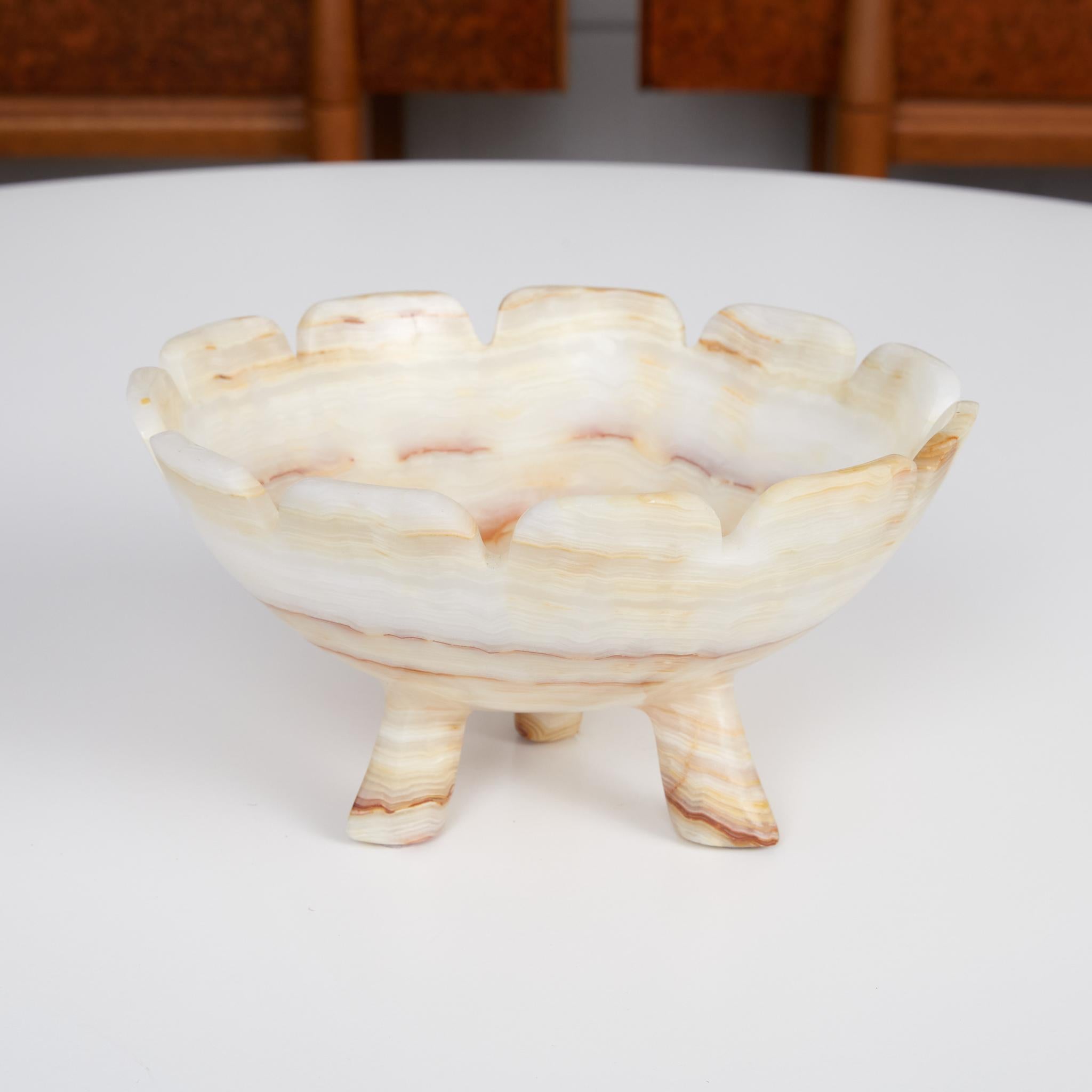 Hand-Carved Hand Carved Alabaster Bowl with Tripod Legs