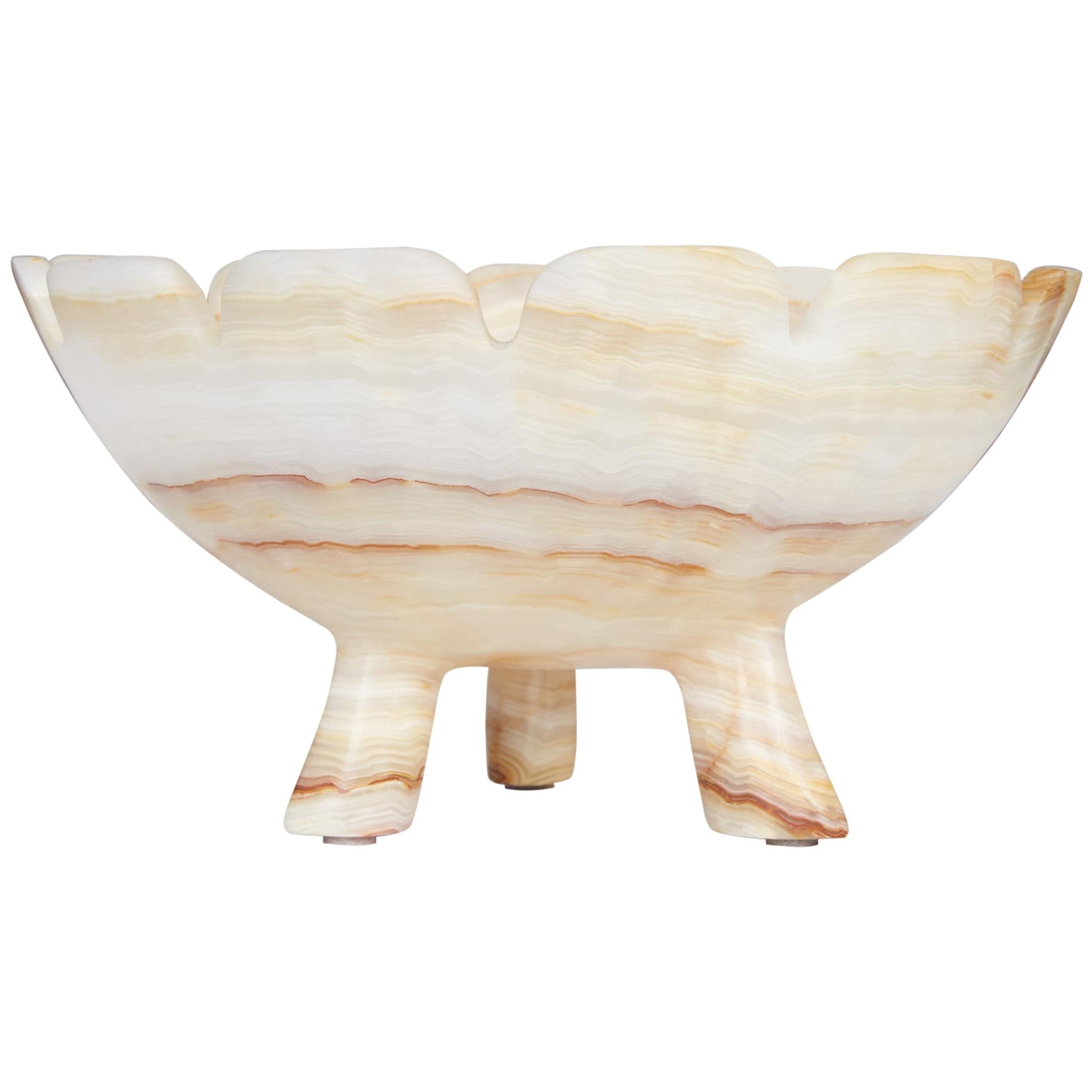 Hand Carved Alabaster Bowl with Tripod Legs