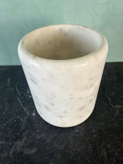 Hand-Carved Alabaster Cylinder Vessel / Urn with Soft Veining