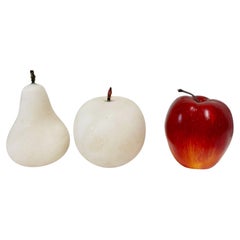 Hand-Carved Alabaster Fruit Sculptures Pear and Apple Collectible 1980s