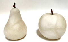 Hand-Carved Alabaster Fruit Sculptures Pear and Apple Collectible 1980s