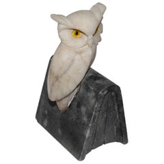 Hand Carved Alabaster Owl with Glass Eyes