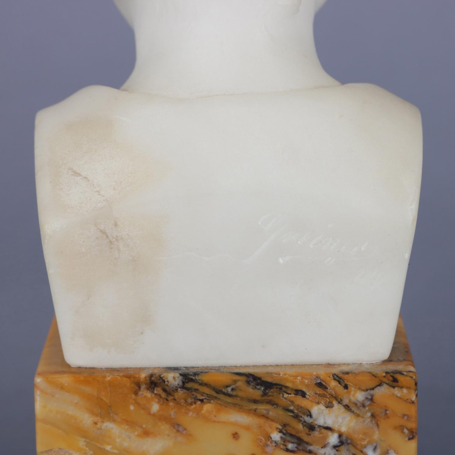 Hand-Carved Alabaster Portrait Bust Sculpture of Girl, Signed Greiwer 3