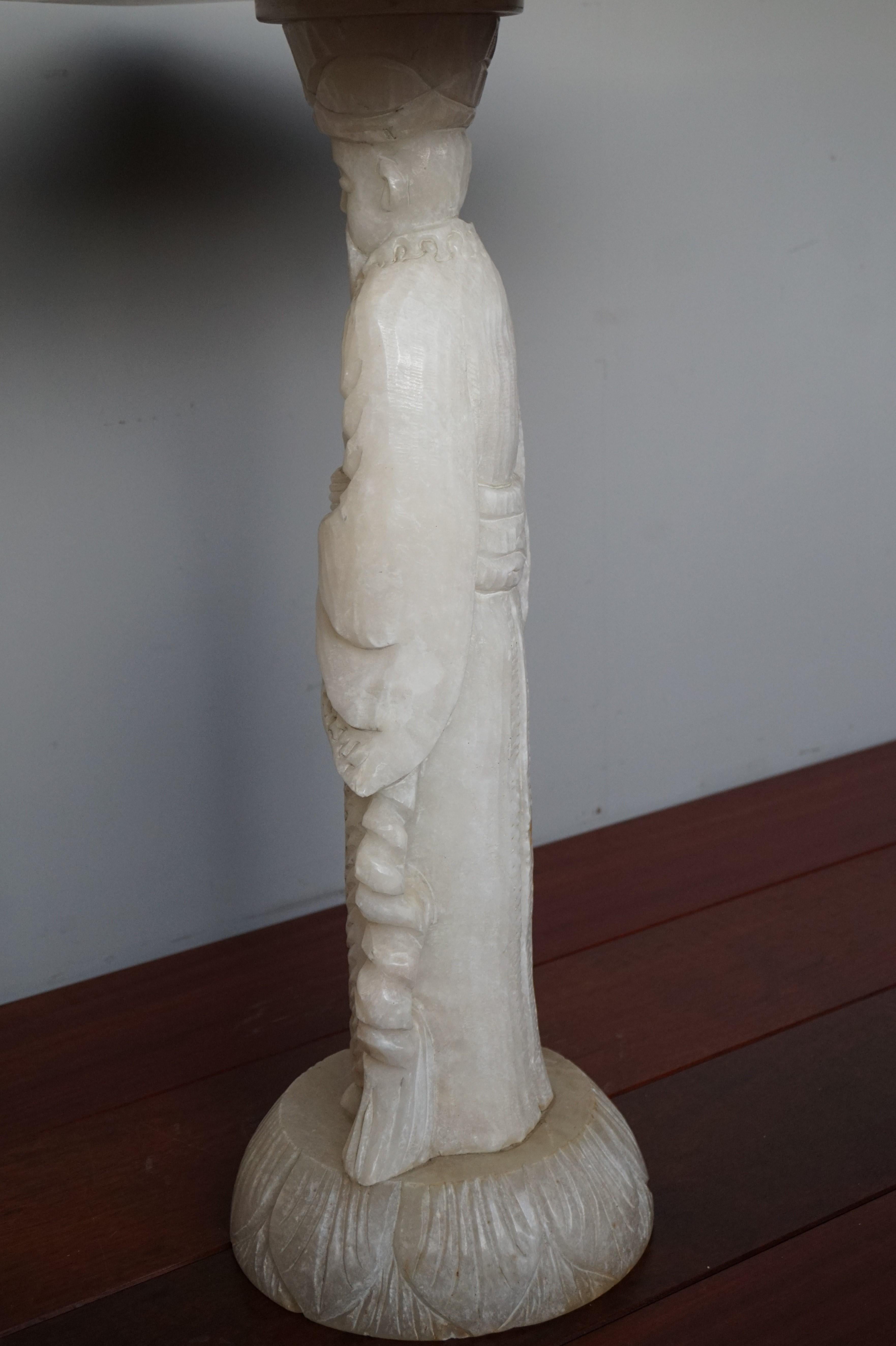 Hand Carved Alabaster Table on a Confucius / Asian Philosopher Sculpture Base For Sale 2