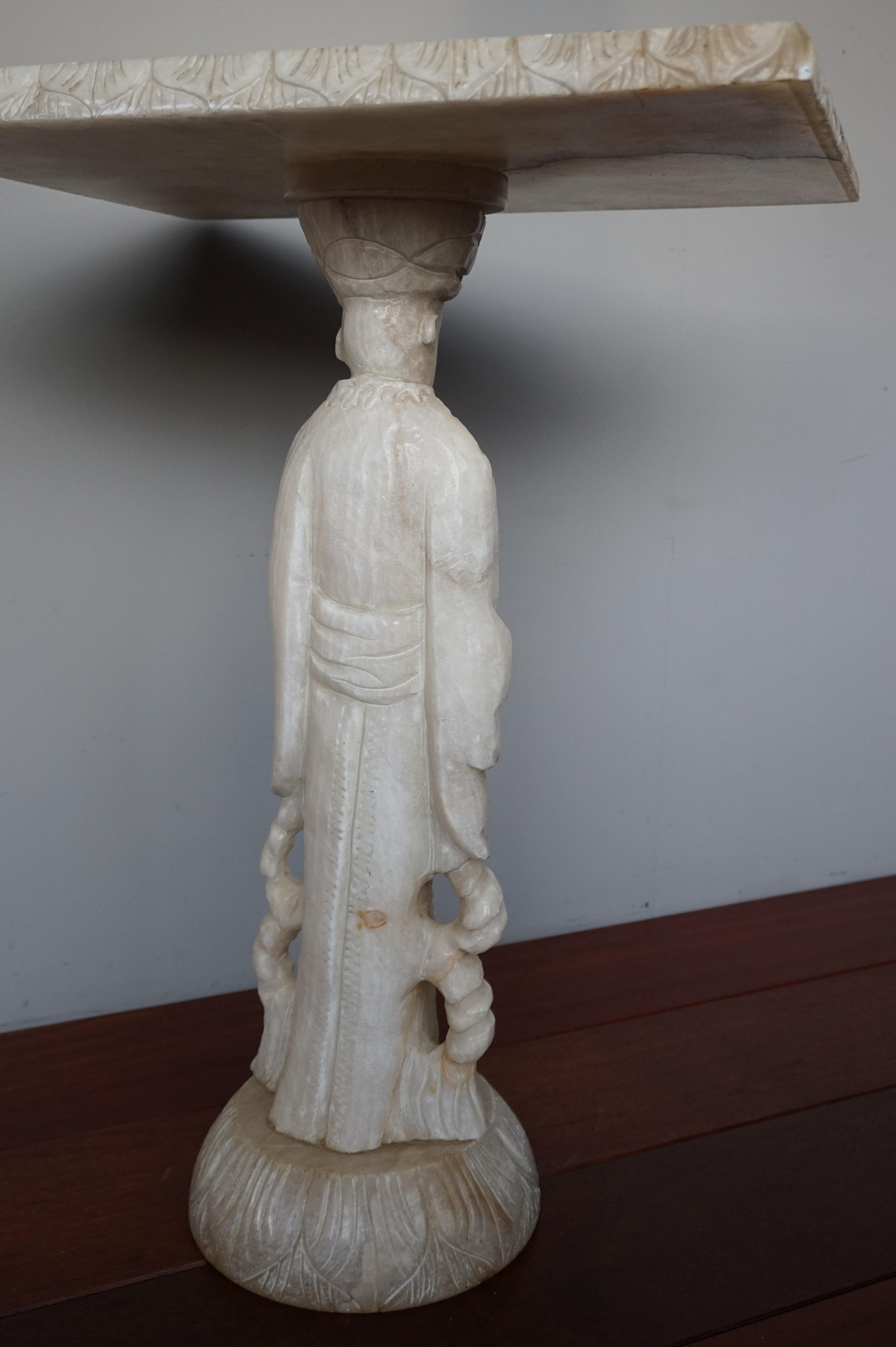 Hand Carved Alabaster Table on a Confucius / Asian Philosopher Sculpture Base For Sale 3