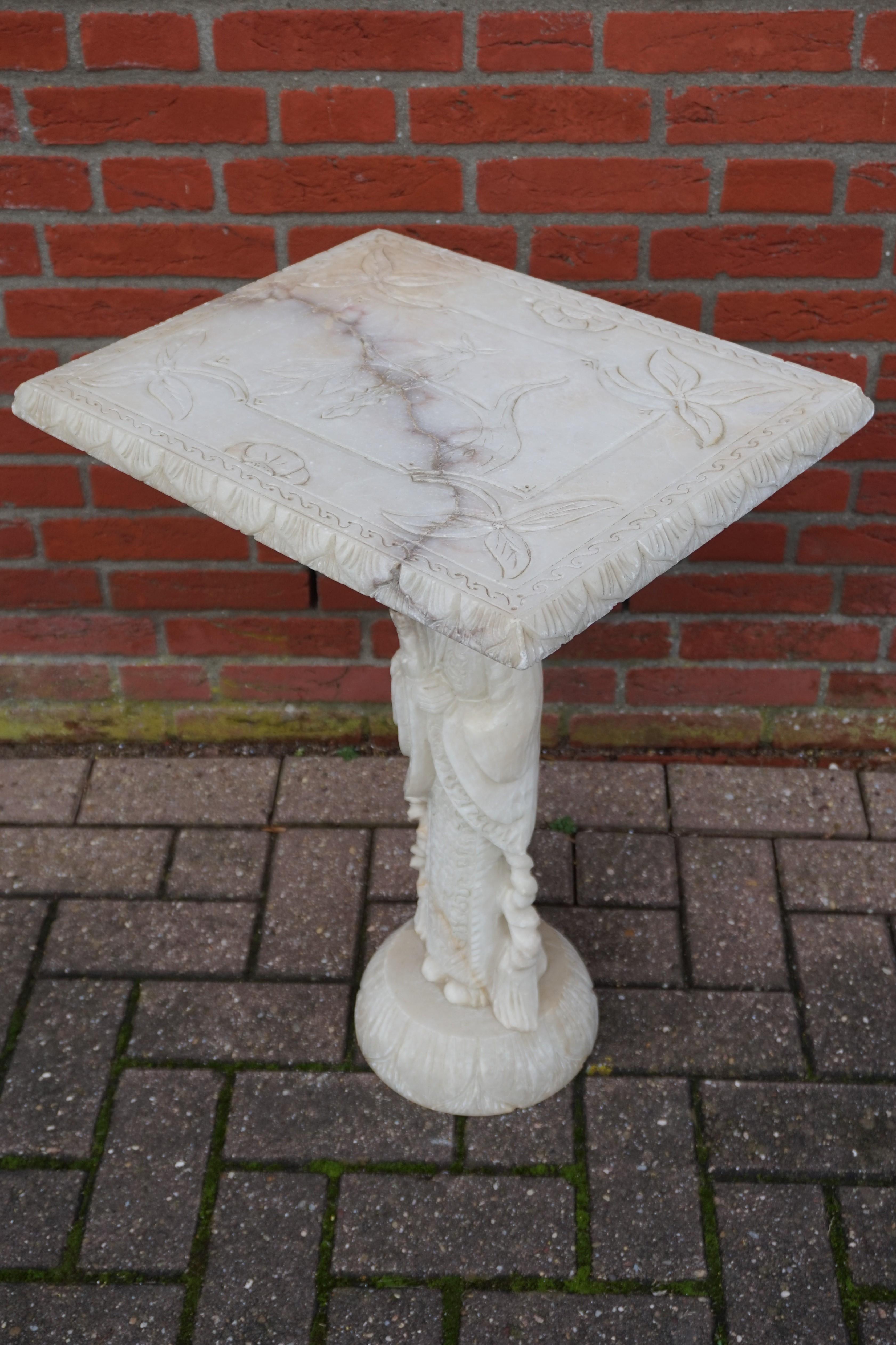 Hand Carved Alabaster Table on a Confucius / Asian Philosopher Sculpture Base For Sale 4