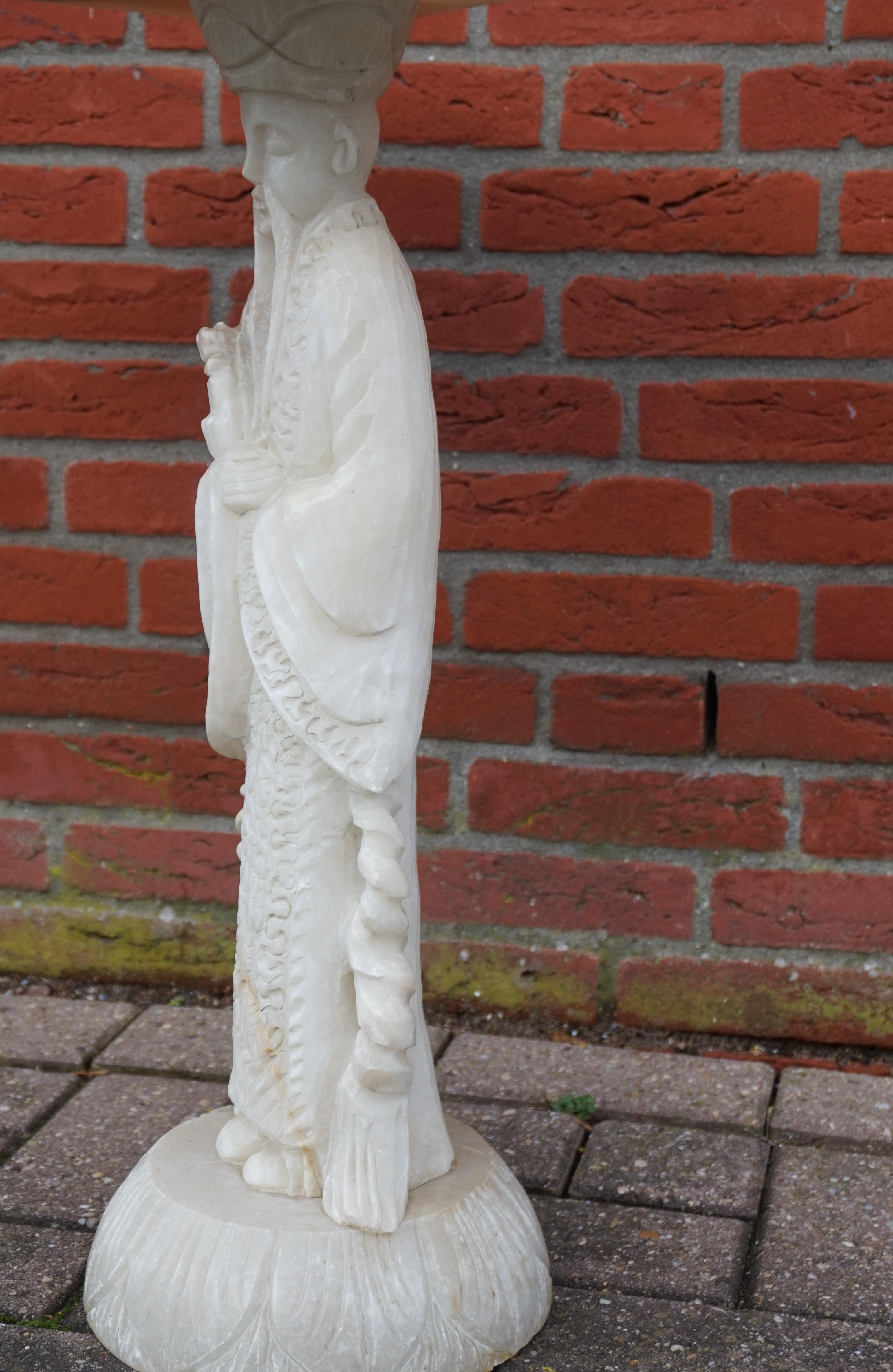 Hand Carved Alabaster Table on a Confucius / Asian Philosopher Sculpture Base For Sale 5