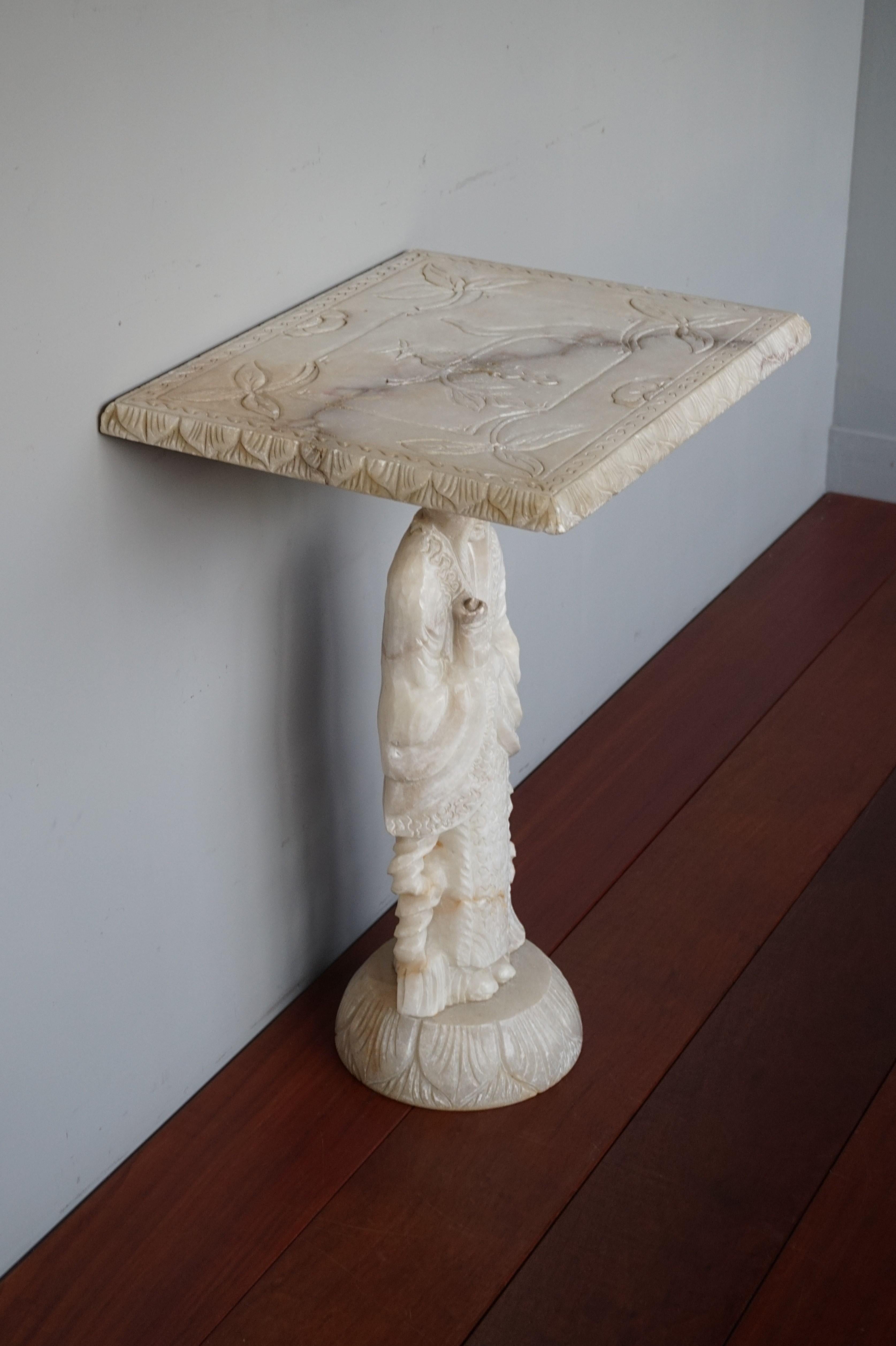 Hand Carved Alabaster Table on a Confucius / Asian Philosopher Sculpture Base For Sale 7