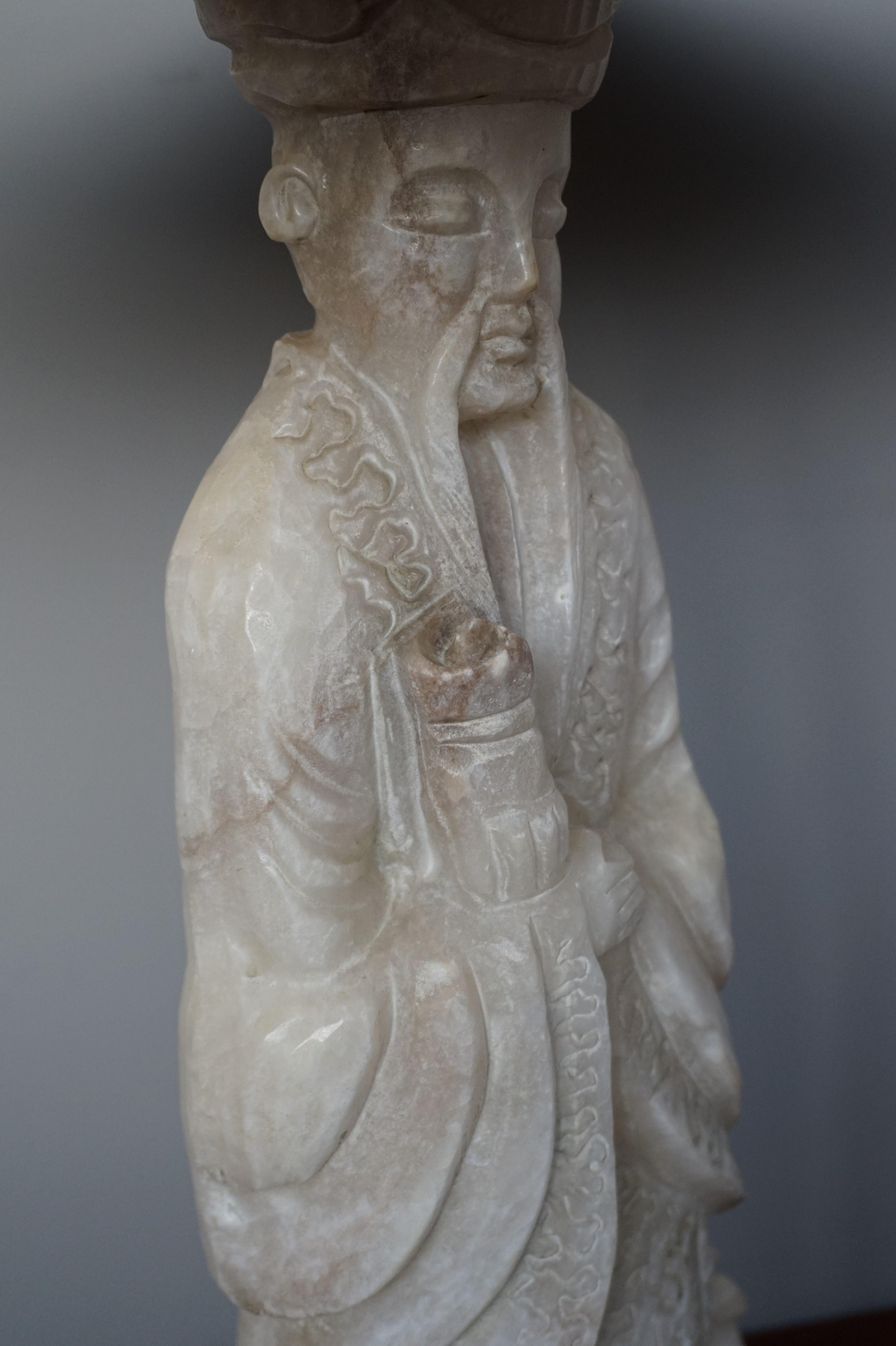 Hand Carved Alabaster Table on a Confucius / Asian Philosopher Sculpture Base For Sale 8
