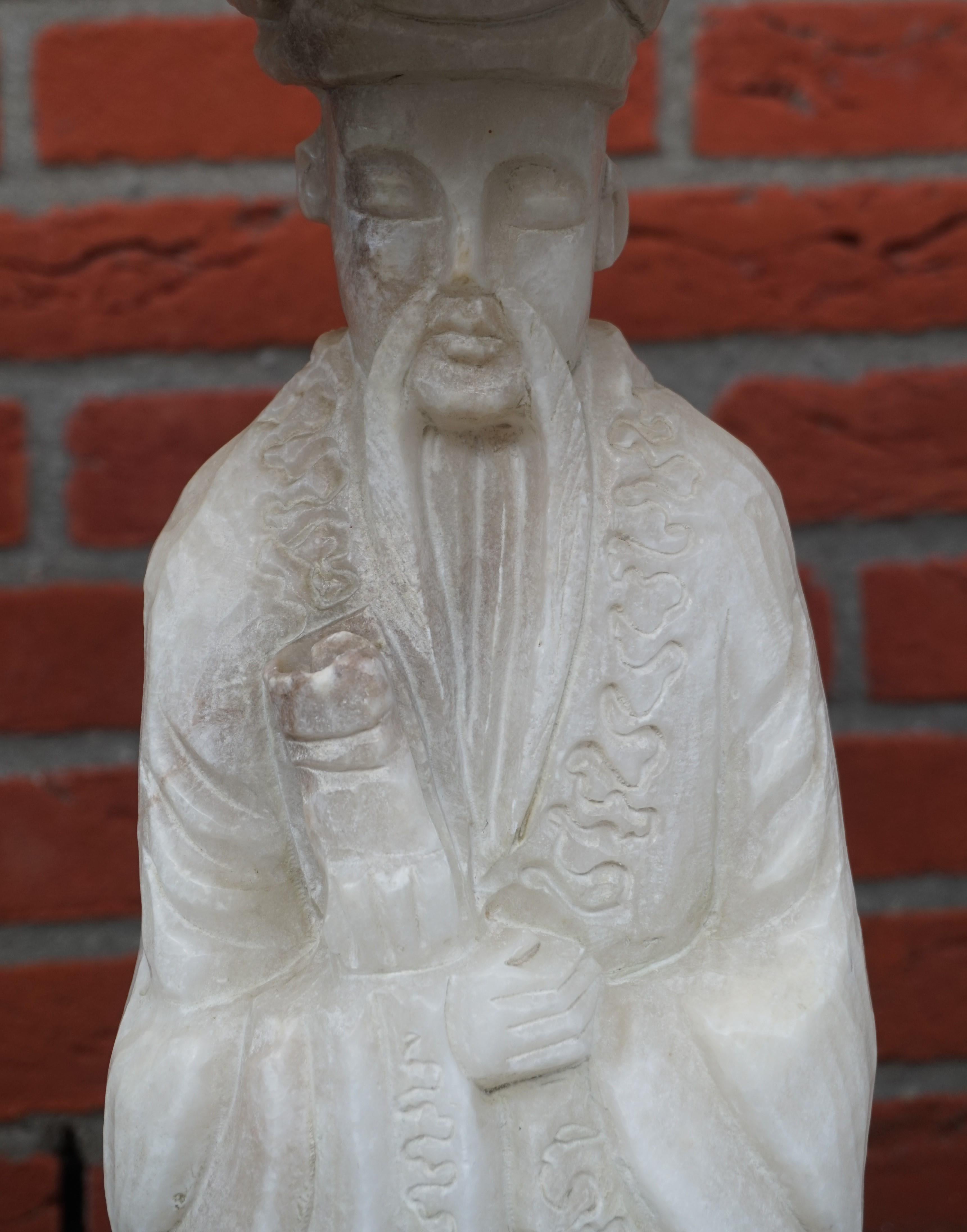Hand Carved Alabaster Table on a Confucius / Asian Philosopher Sculpture Base For Sale 9