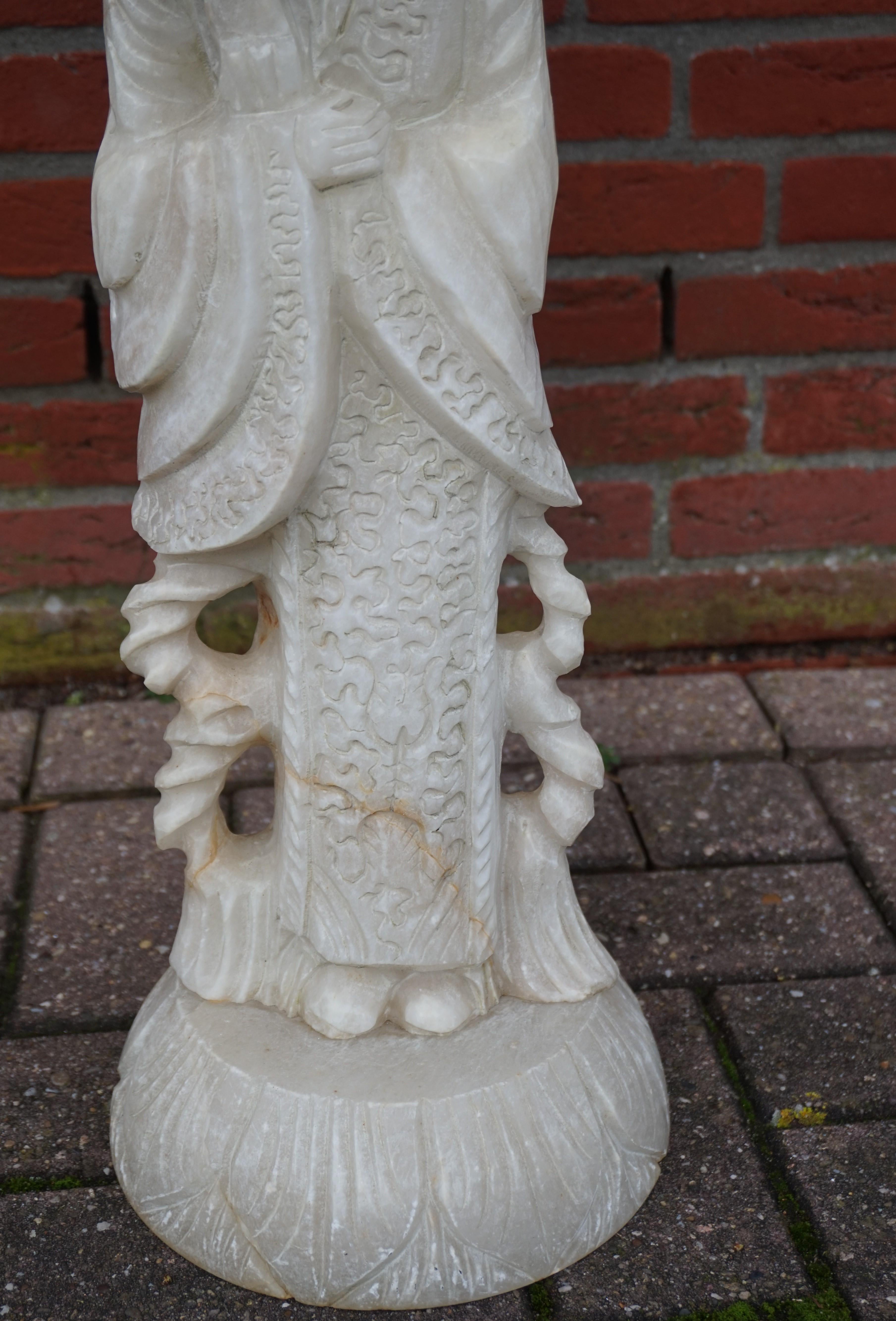 Hand Carved Alabaster Table on a Confucius / Asian Philosopher Sculpture Base For Sale 10