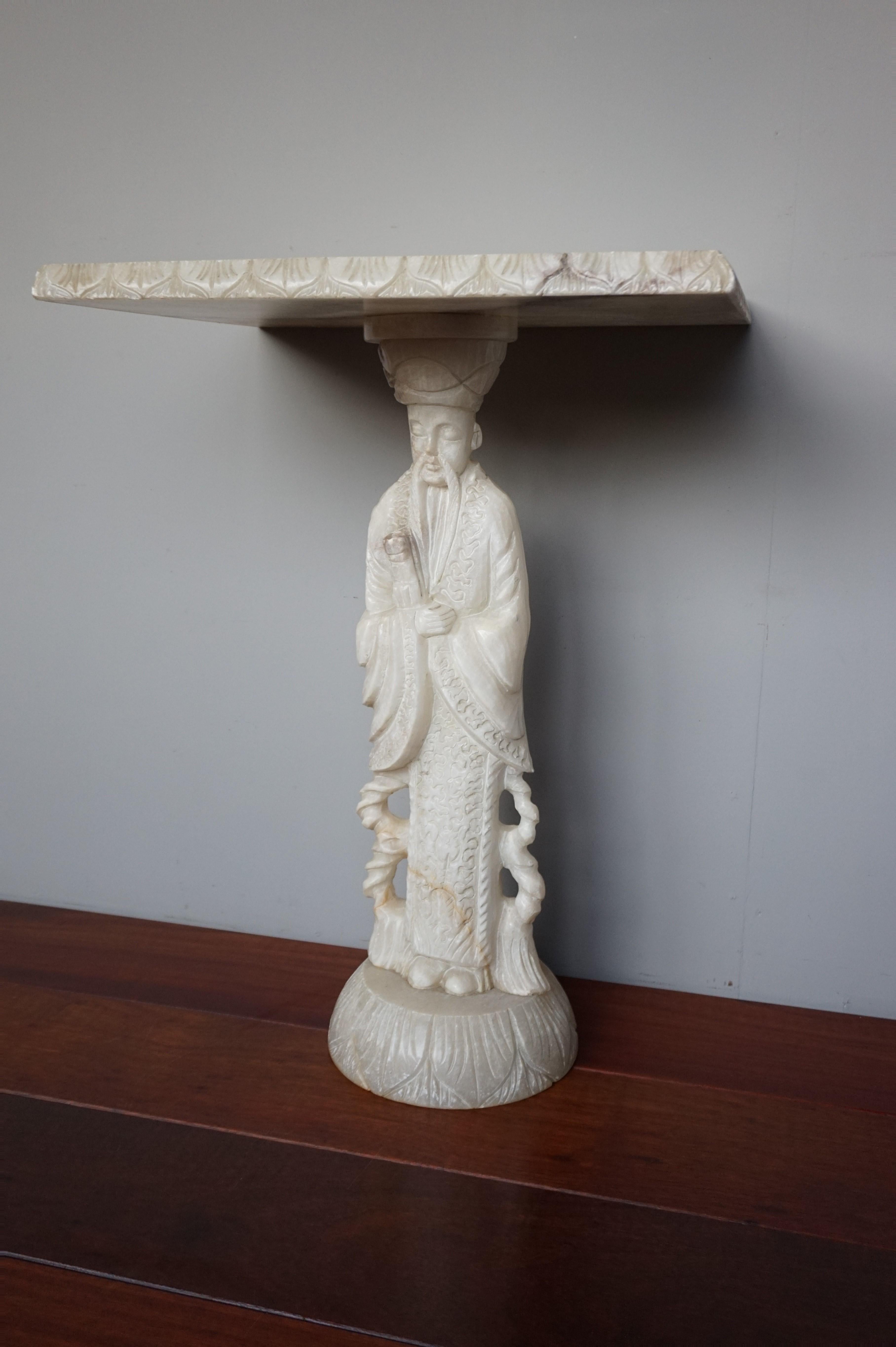 Hand Carved Alabaster Table on a Confucius / Asian Philosopher Sculpture Base For Sale 12